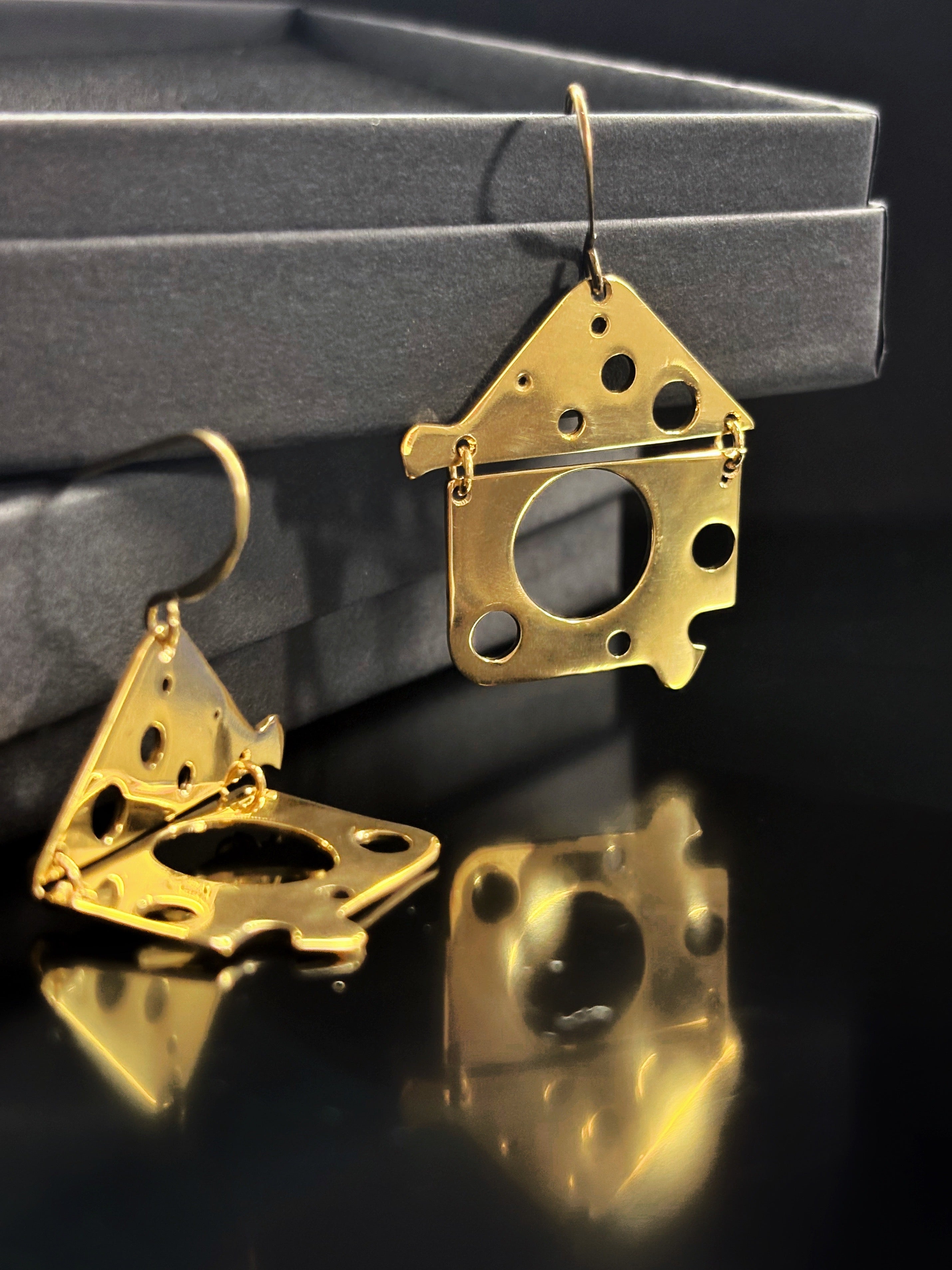 Architectural Articulated Earrings with Reclaimed Watch Parts - Bitácora Collection - Haven