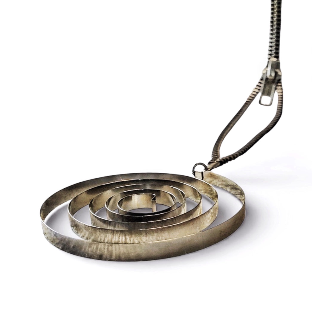 Spiral – Steel Pendant Necklace – Recovered Clock Mainspring – Bitácora Collection