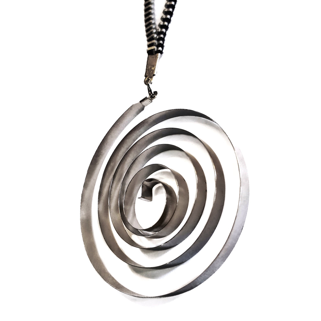 Spiral – Steel Pendant Necklace – Recovered Clock Mainspring – Bitácora Collection