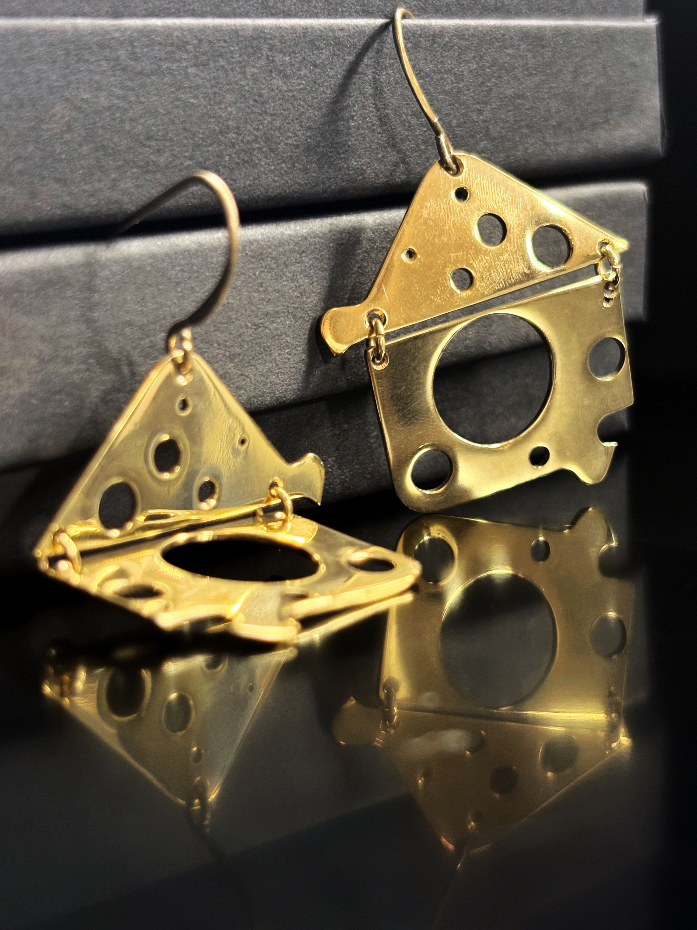 Architectural Articulated Earrings with Reclaimed Watch Parts - Bitácora Collection - Haven