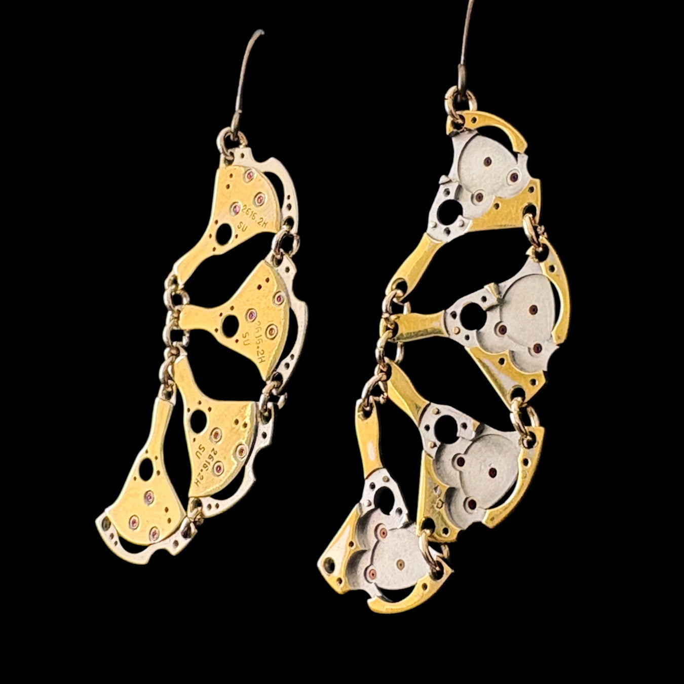 Botanical Sculptural Earrings with Vintage Watch Parts – Bitácora Collection – Tendril