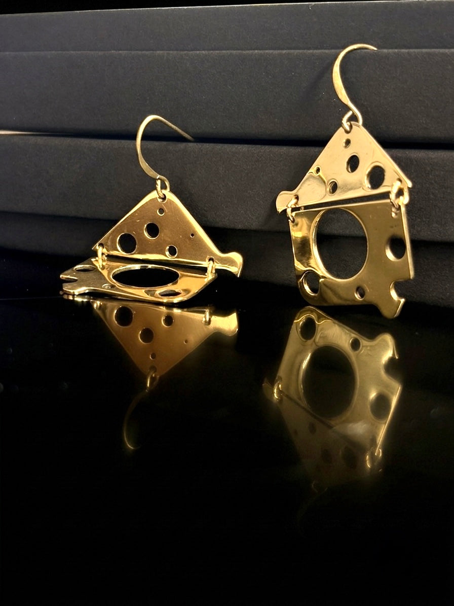 Architectural Articulated Earrings with Reclaimed Watch Parts - Bitácora Collection - Haven