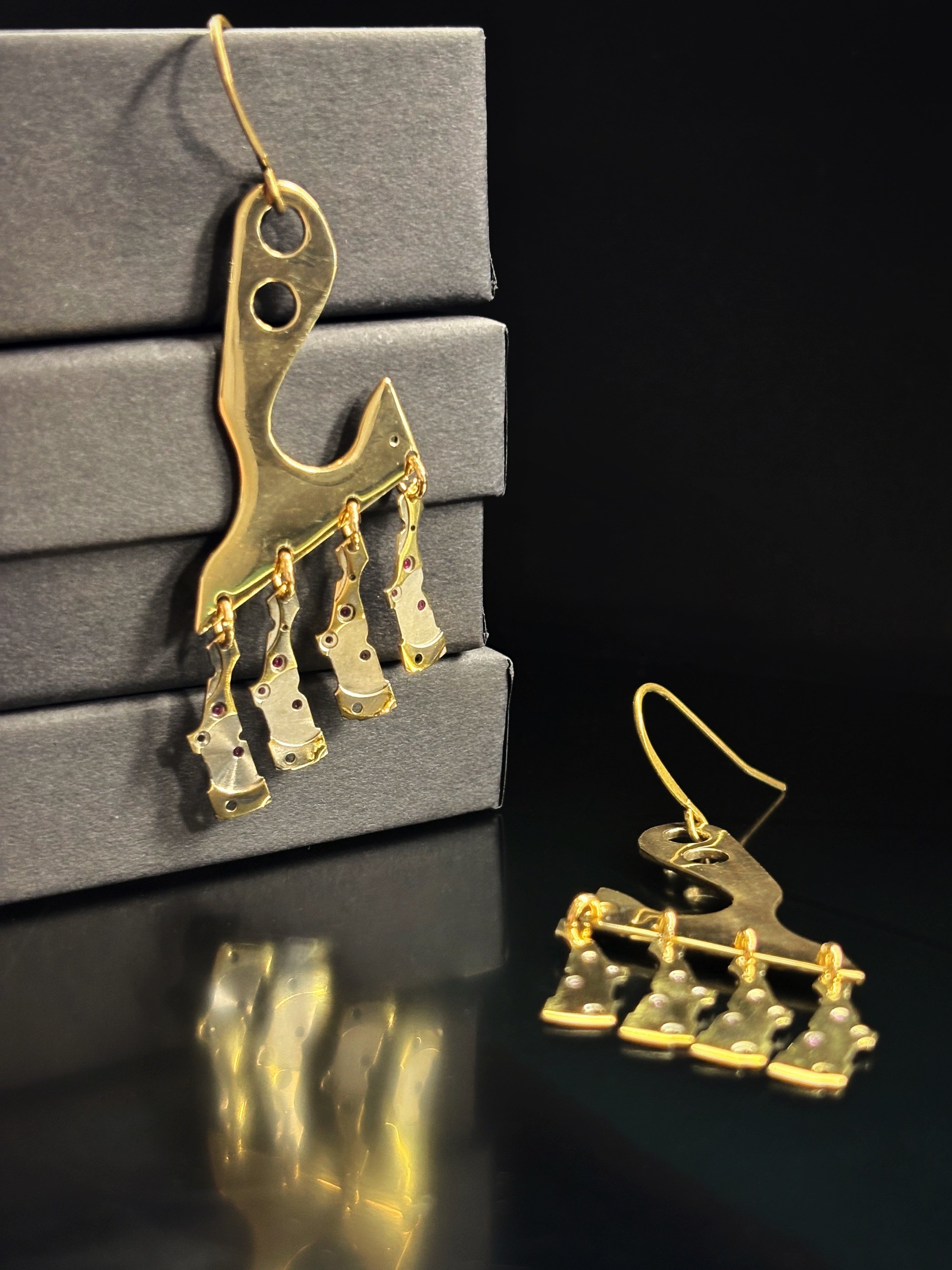 Statement Kinetic Earrings with Vintage Watch Parts - Bitácora Collection - Chime