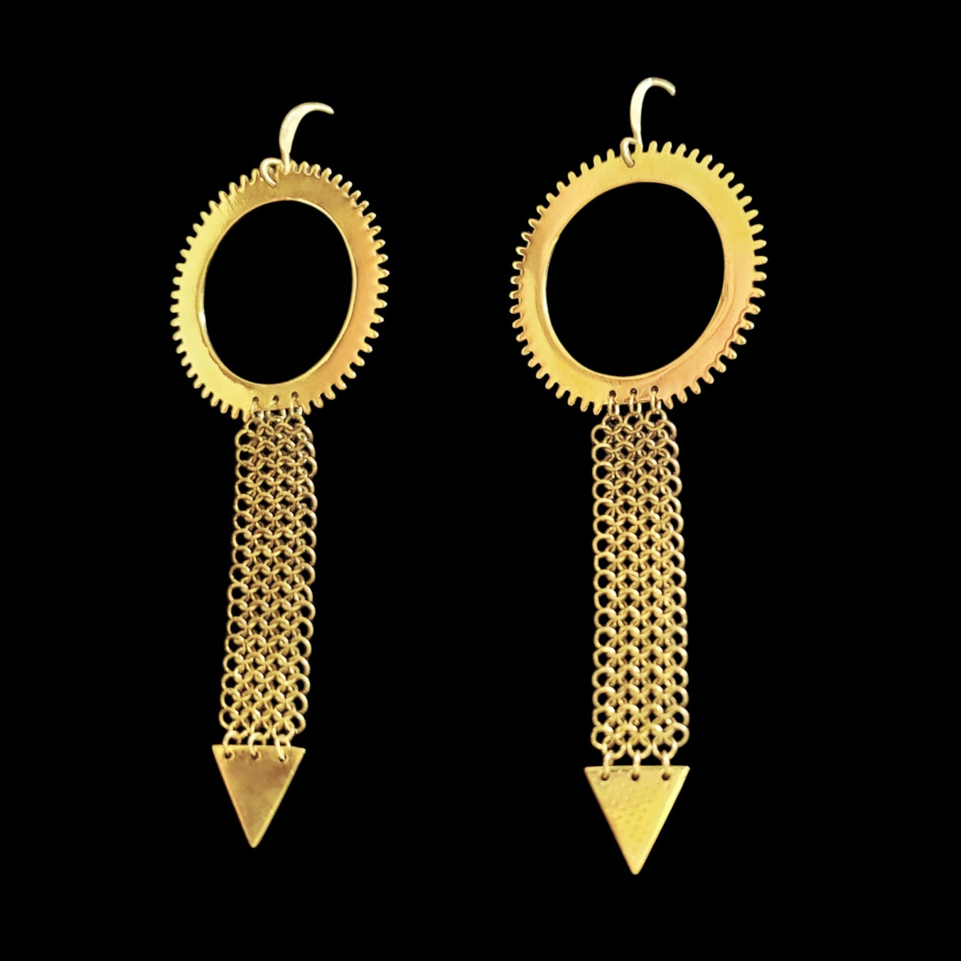 Pendulum – Bronze Earrings – Reclaimed Watch Gear & Kinetic Chain – Bitácora Collection