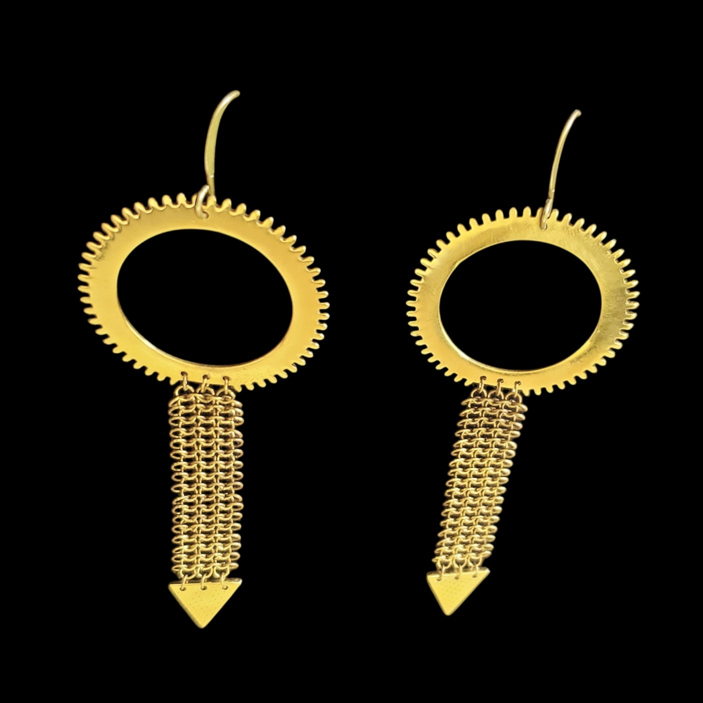 Pendulum – Bronze Earrings – Reclaimed Watch Gear & Kinetic Chain – Bitácora Collection