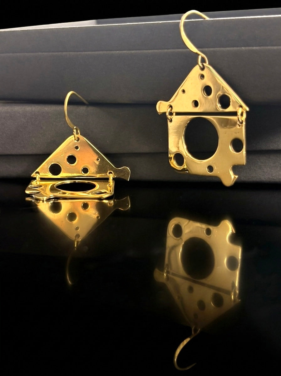 Architectural Articulated Earrings with Reclaimed Watch Parts - Bitácora Collection - Haven