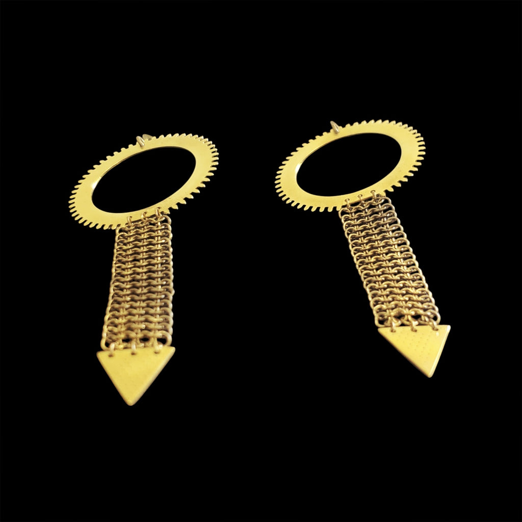 Pendulum – Bronze Earrings – Reclaimed Watch Gear & Kinetic Chain – Bitácora Collection