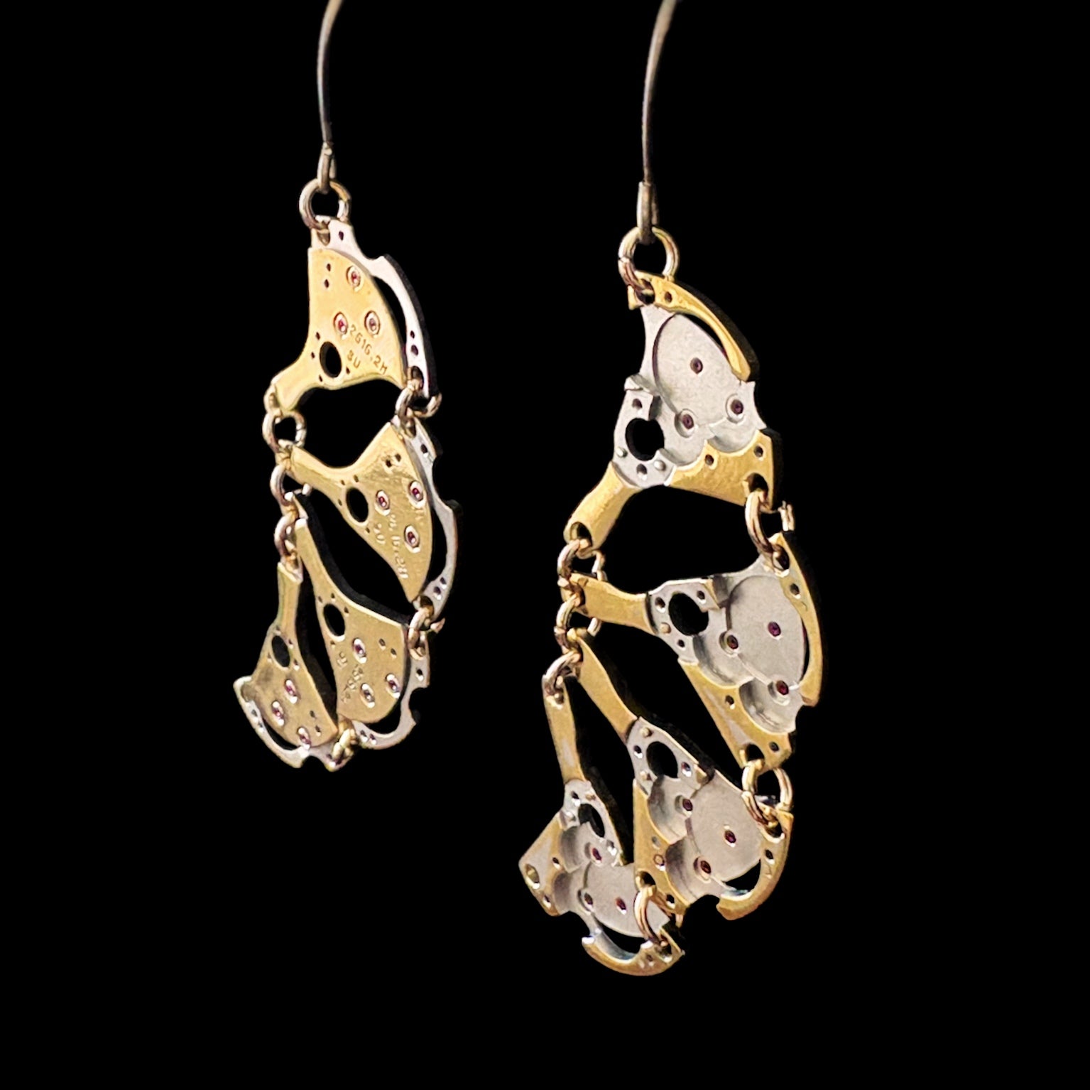 Botanical Sculptural Earrings with Vintage Watch Parts – Bitácora Collection – Tendril