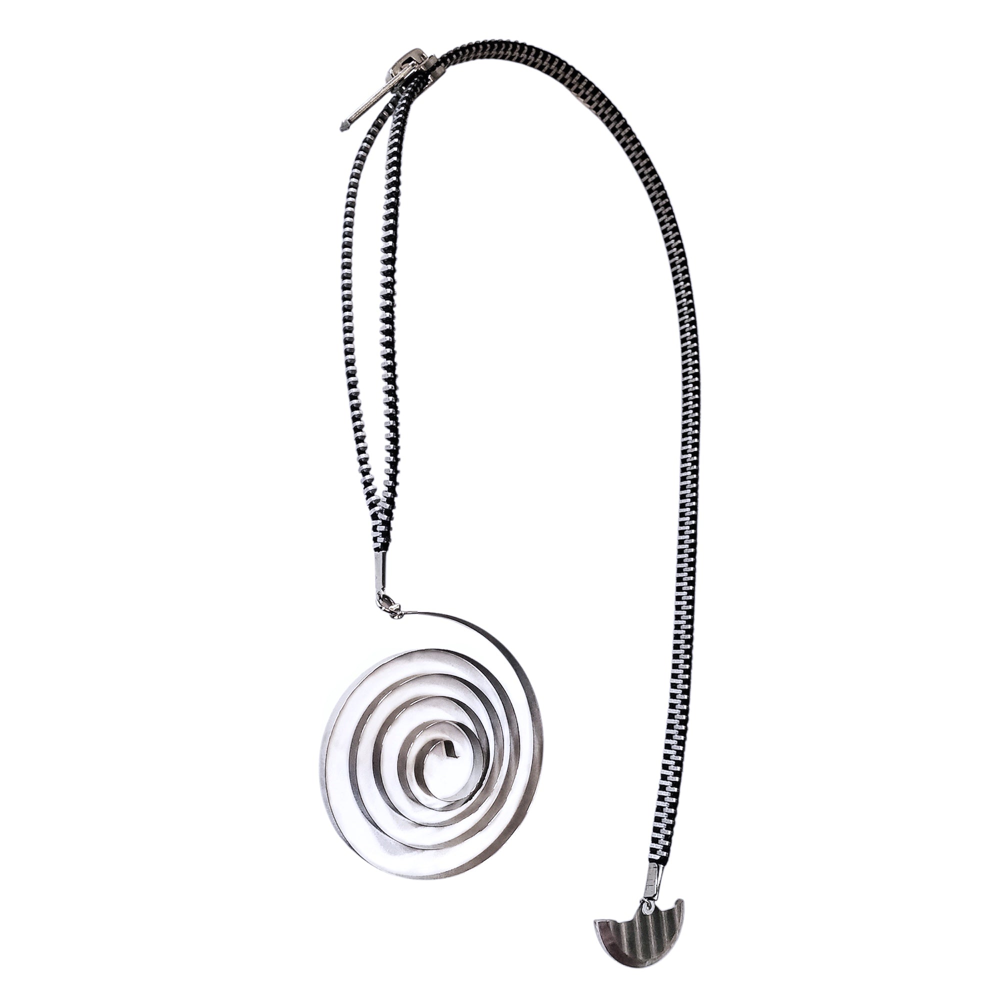 Spiral – Steel Pendant Necklace – Recovered Clock Mainspring – Bitácora Collection