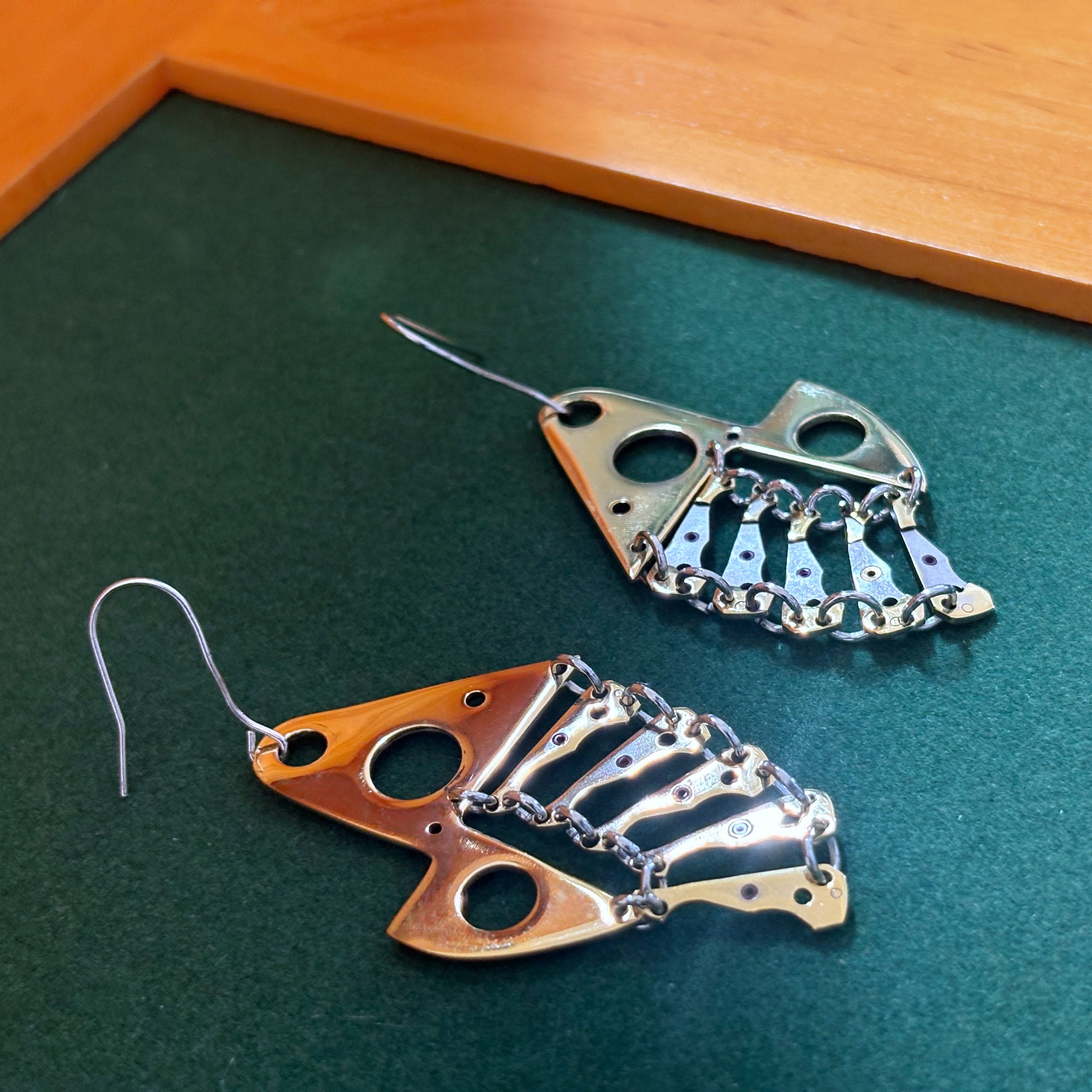 Articulated Statement Earrings with Vintage Watch Parts – Bitácora Collection – Keel