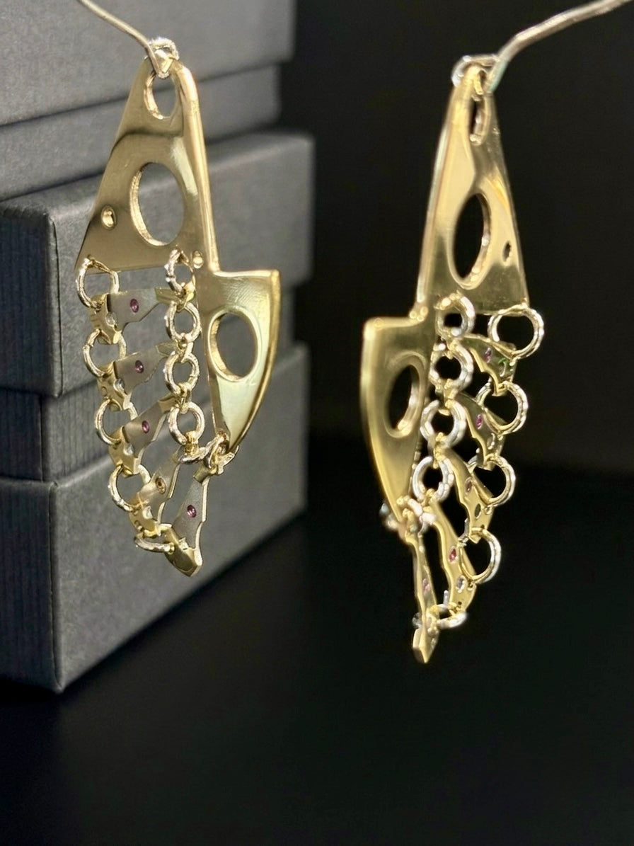 Articulated Statement Earrings with Vintage Watch Parts – Bitácora Collection – Keel