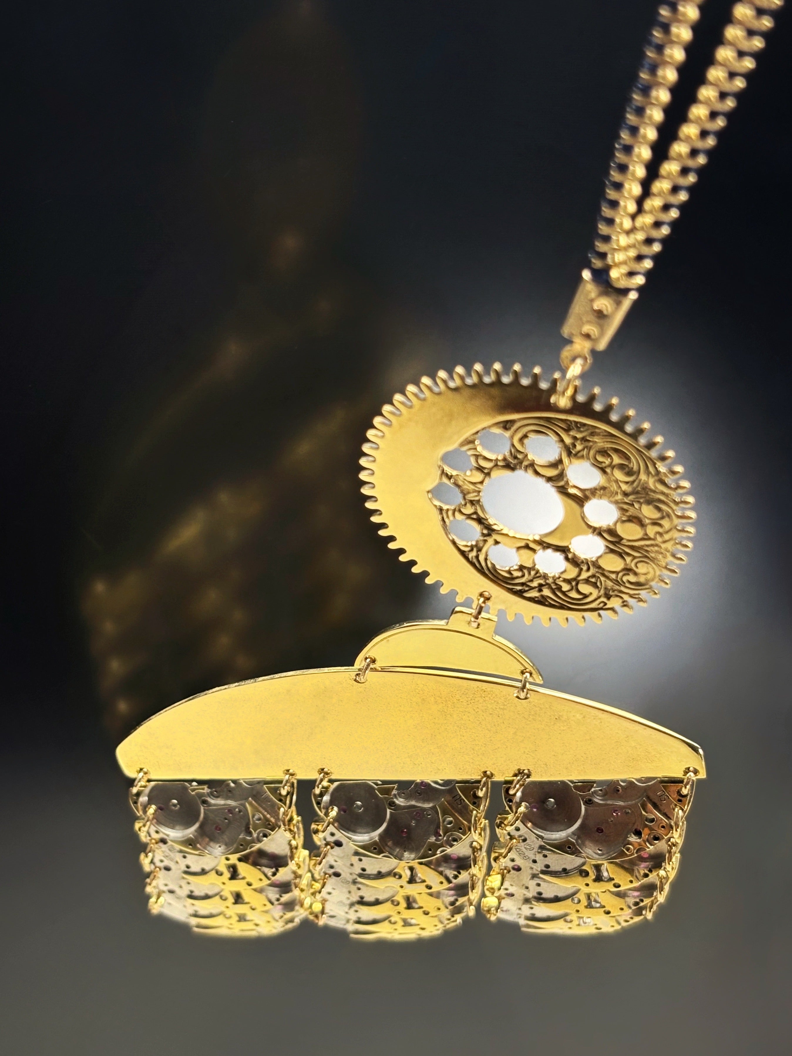 Sculptural Bronze Necklace - Layered Modular Field - Bitácora Collection - Strata