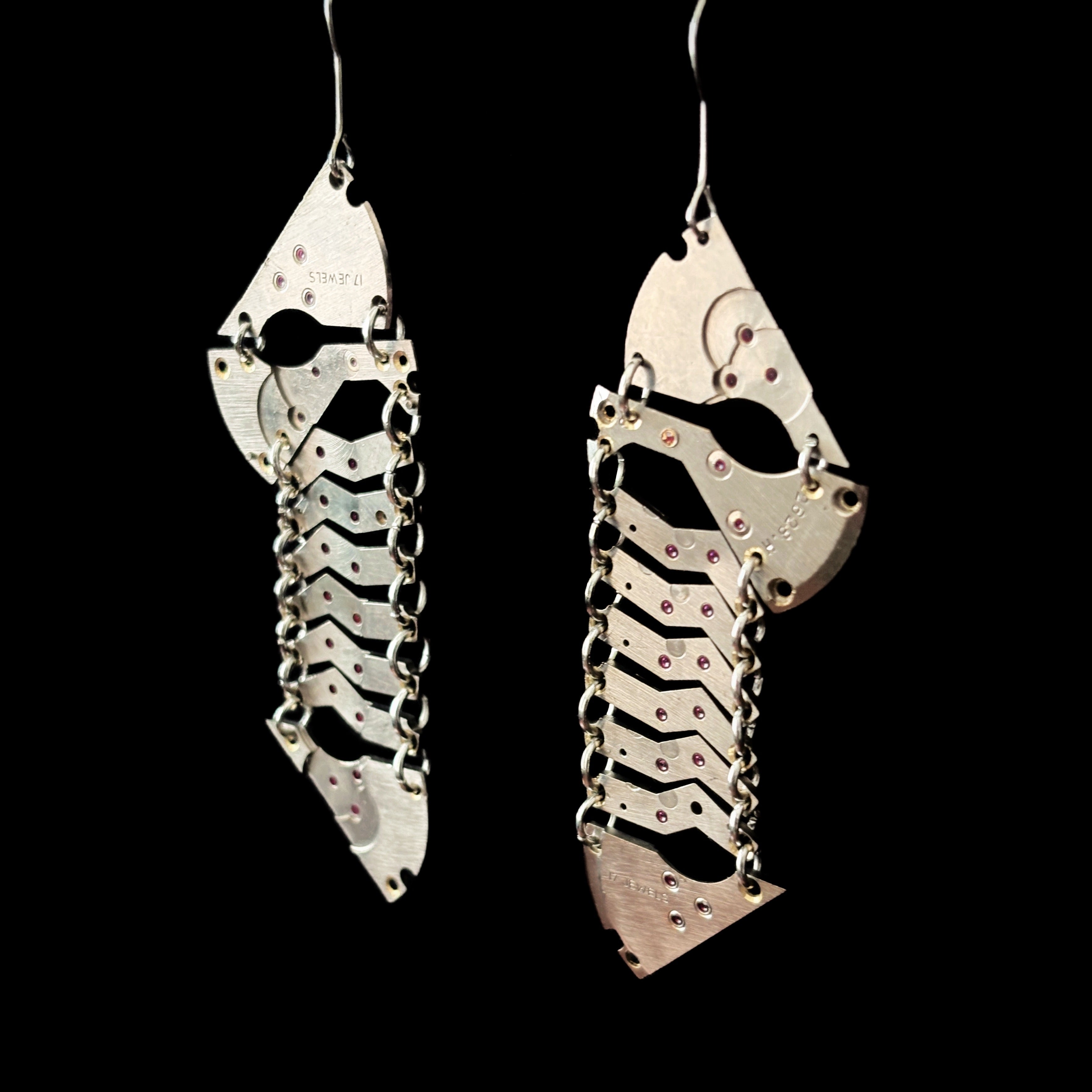 Articulated Watch Movement Earrings - Vertical Structure - Bitácora Collection - Spine