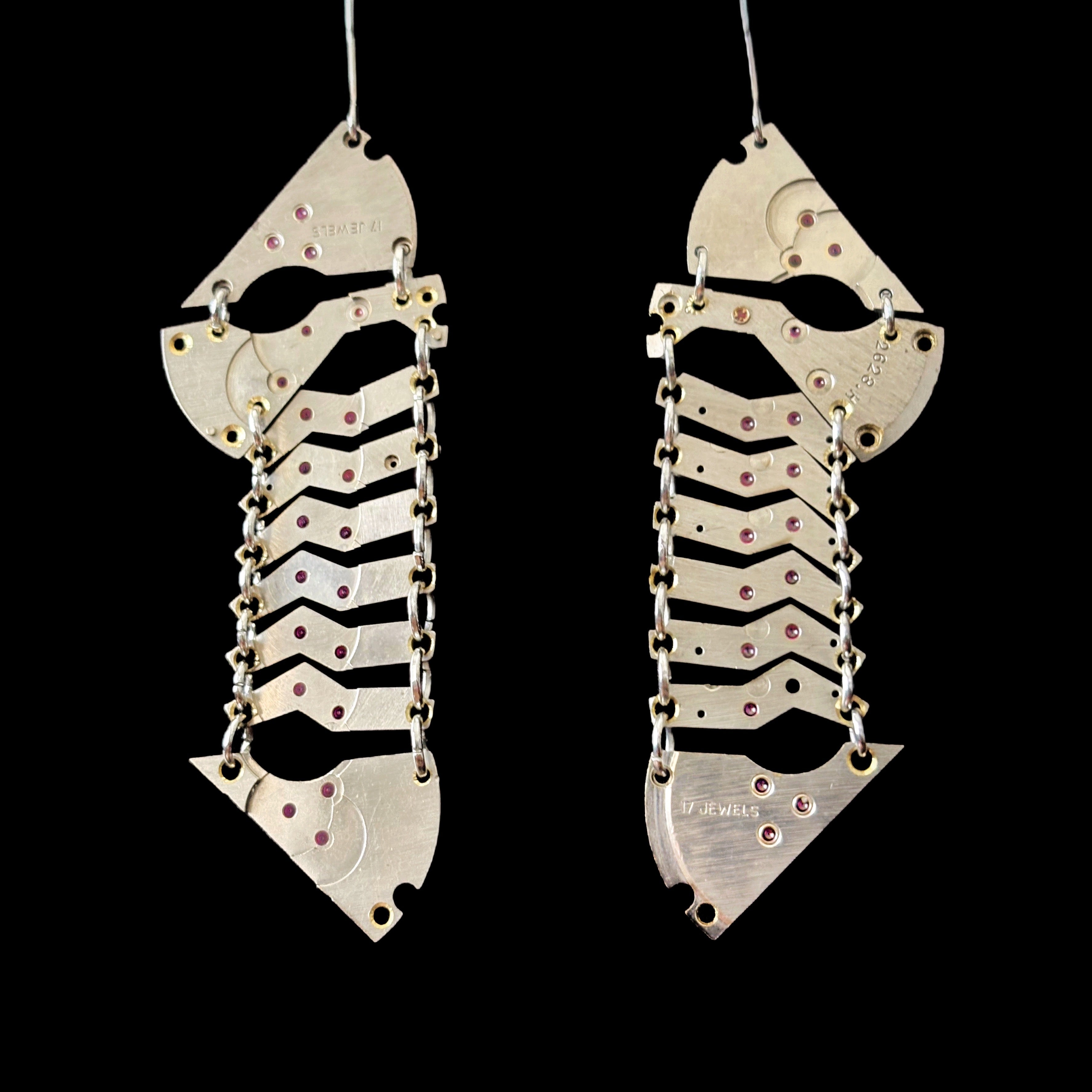 Articulated Watch Movement Earrings - Vertical Structure - Bitácora Collection - Spine