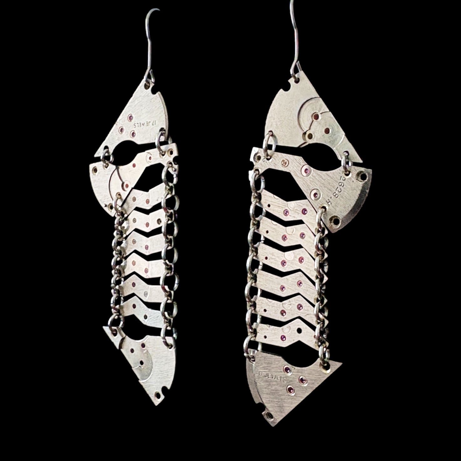 Articulated Watch Movement Earrings - Vertical Structure - Bitácora Collection - Spine