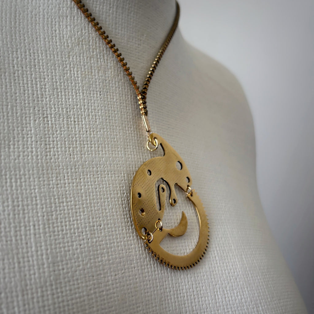 Articulated Mechanical Pendant - Sculptural Watch Fragment Necklace - Bitácora Collection - Crescent