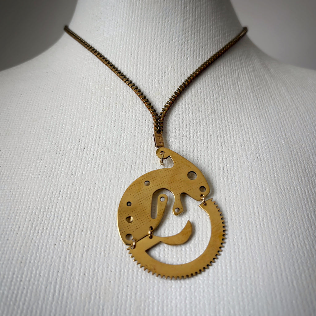 Articulated Mechanical Pendant - Sculptural Watch Fragment Necklace - Bitácora Collection - Crescent