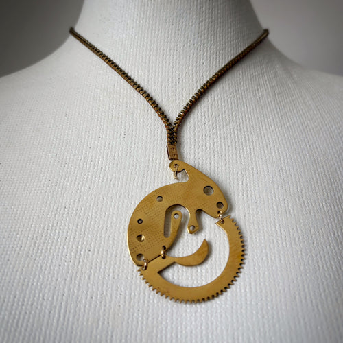 Articulated Mechanical Pendant - Sculptural Watch Fragment Necklace - Bitácora Collection - Crescent