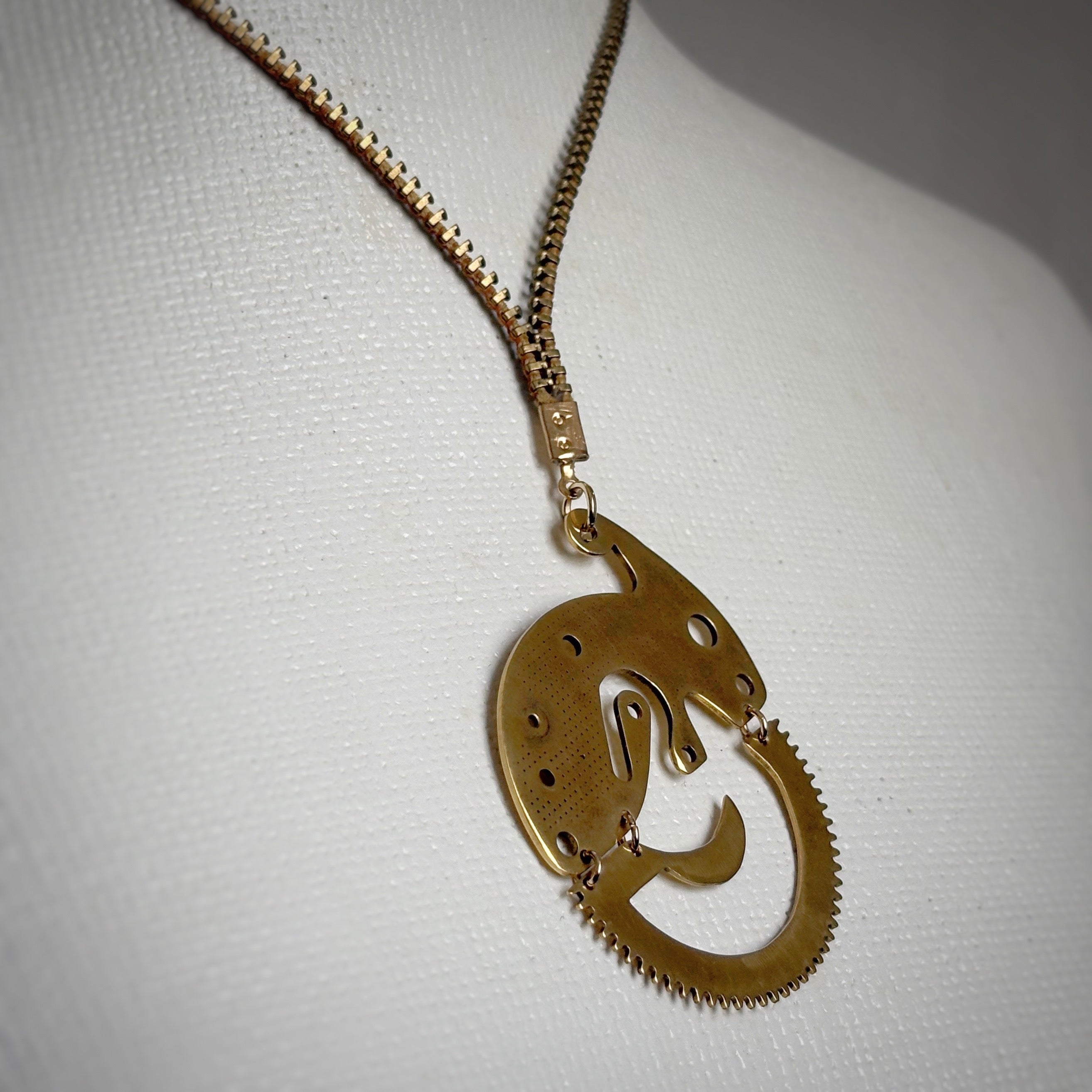 Articulated Mechanical Pendant - Sculptural Watch Fragment Necklace - Bitácora Collection - Crescent