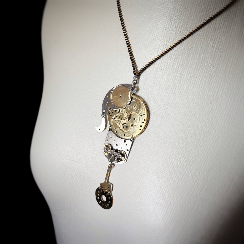 Bronze Mechanical Necklace - Figurative Sculptural Jewelry - One of a Kind Statement Piece - Bitácora Collection - Effigy -