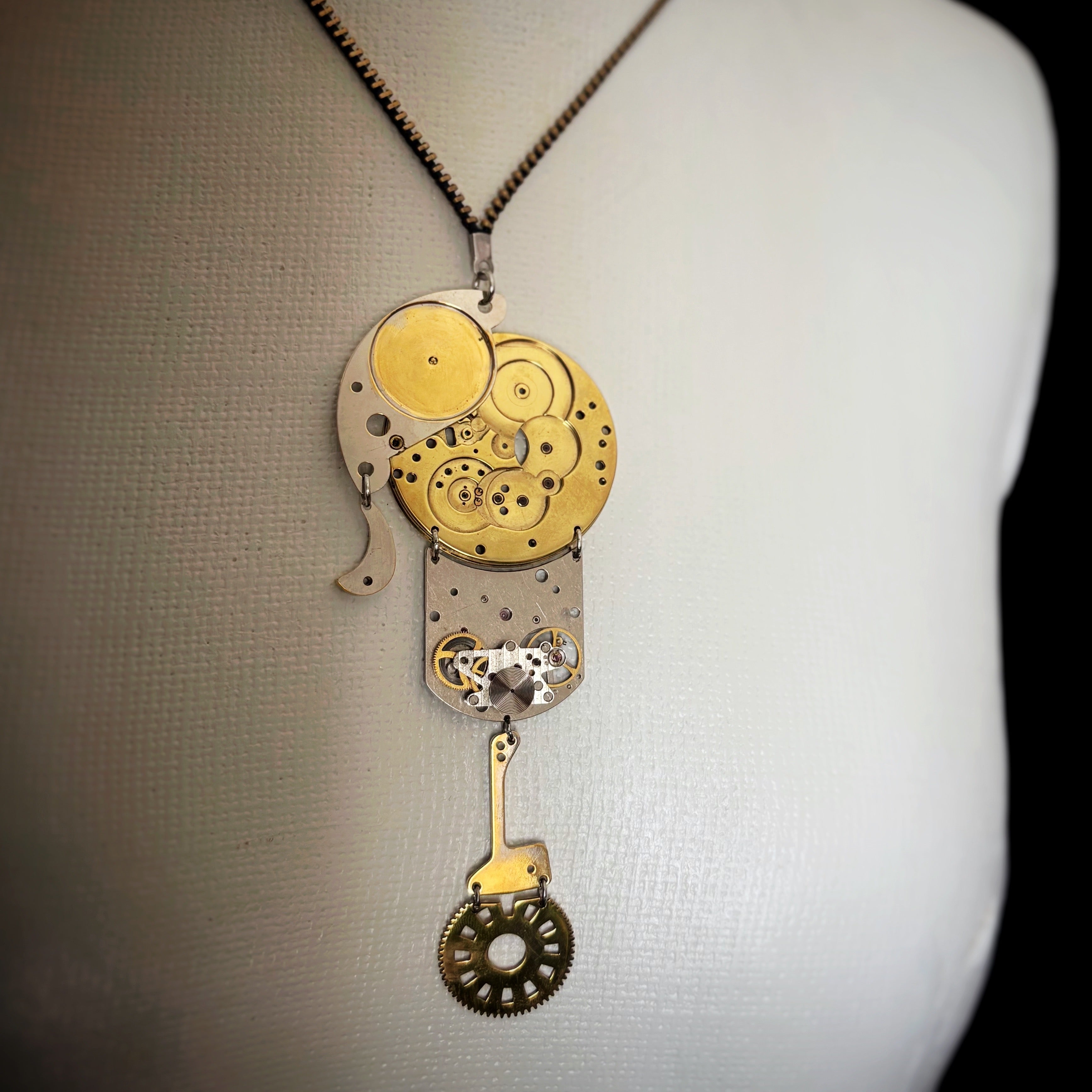 Bronze Mechanical Necklace - Figurative Sculptural Jewelry - One of a Kind Statement Piece - Bitácora Collection - Effigy -