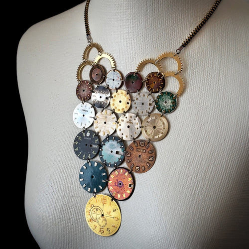 Archive Bronze Necklace - Reclaimed Watch Dial Pectoral - Contemporary Art Jewelry - Bitácora Collection - Mosaic