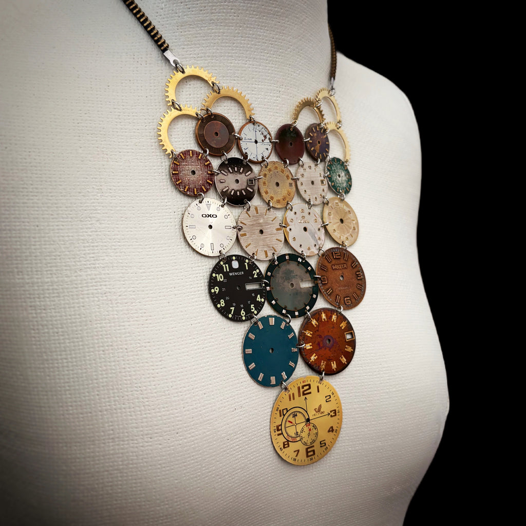 Archive Bronze Necklace - Reclaimed Watch Dial Pectoral - Contemporary Art Jewelry - Bitácora Collection - Mosaic