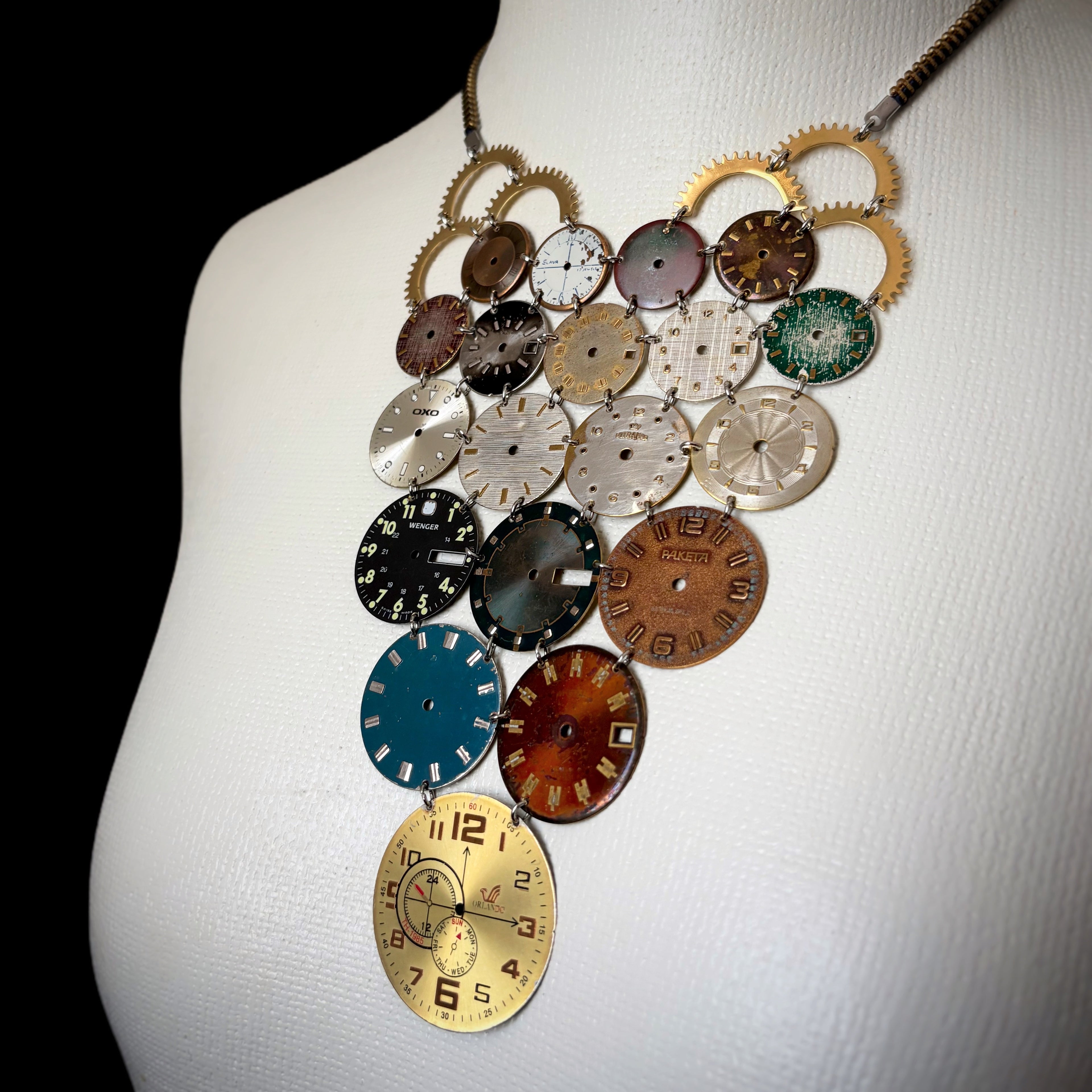 Archive Bronze Necklace - Reclaimed Watch Dial Pectoral - Contemporary Art Jewelry - Bitácora Collection - Mosaic