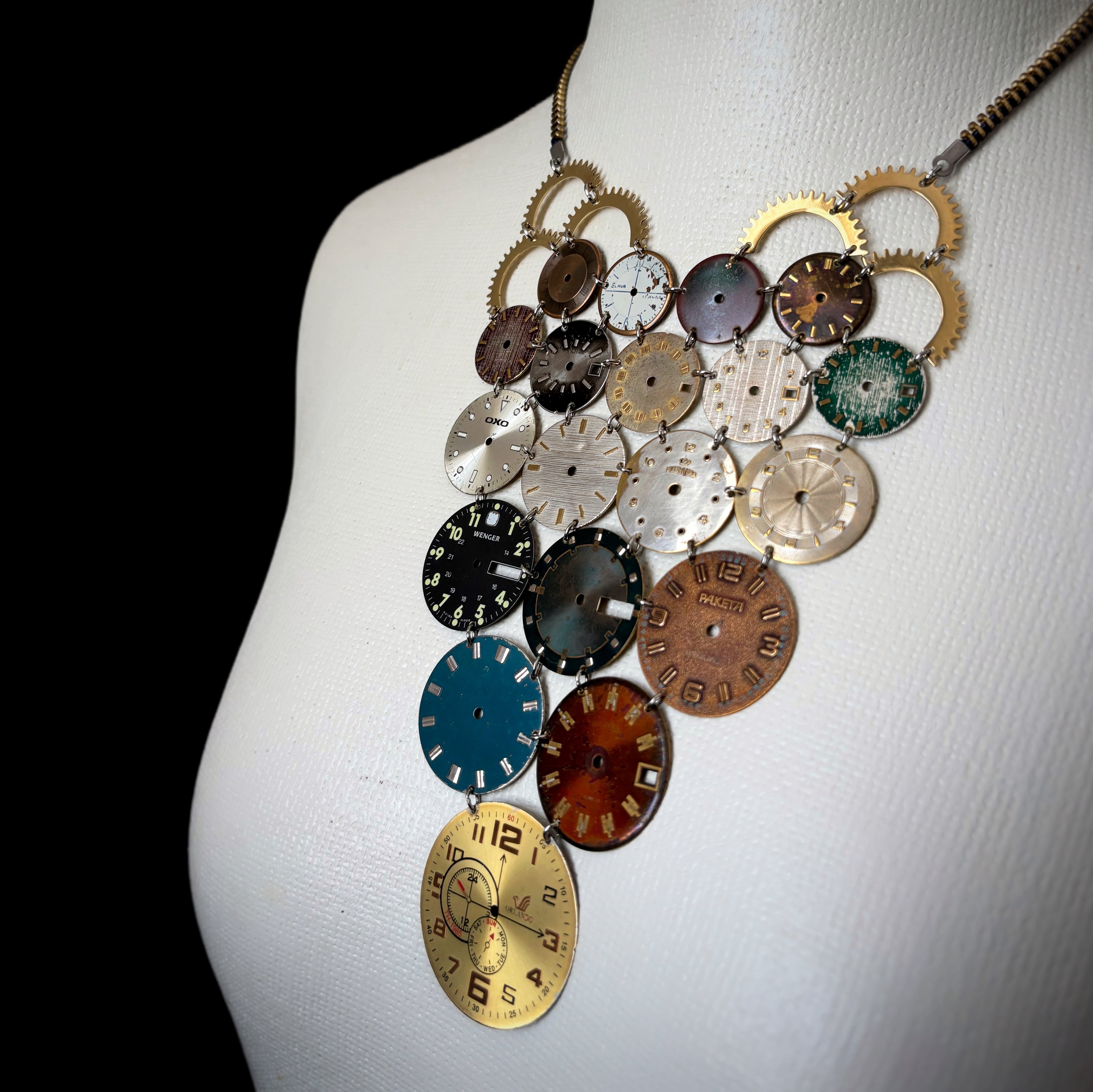 Archive Bronze Necklace - Reclaimed Watch Dial Pectoral - Contemporary Art Jewelry - Bitácora Collection - Mosaic