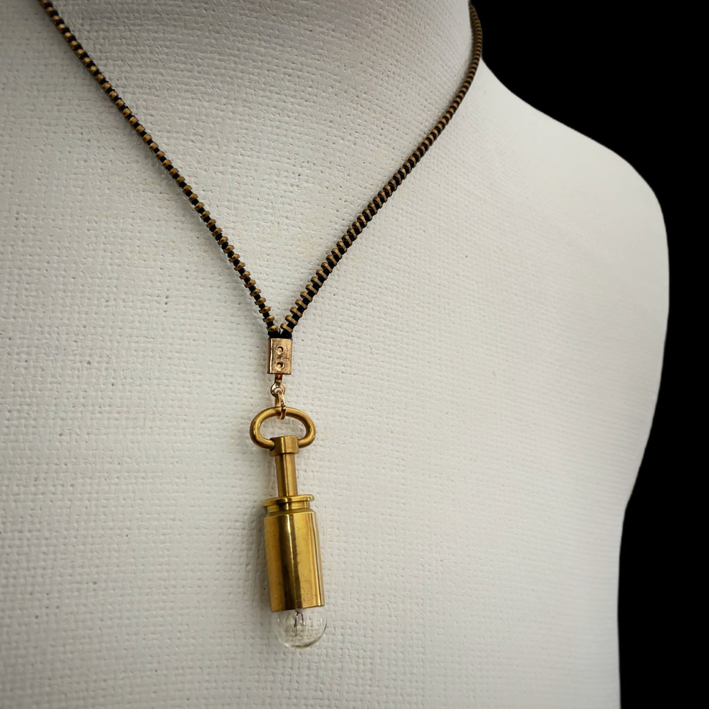 Bronze and Glass Pendant Necklace - Reclaimed Mechanical Key & Cartridge Object - Bitácora Collection - Capsule