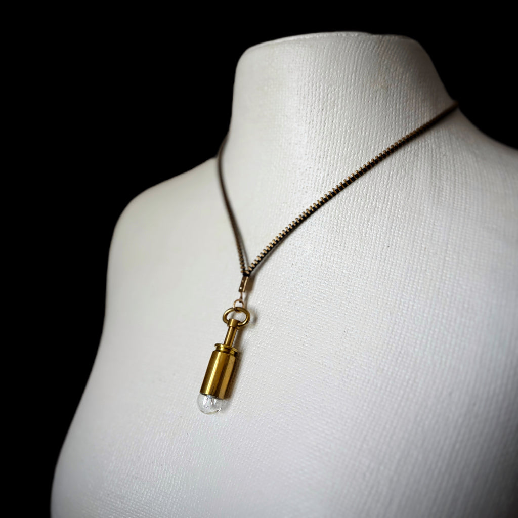 Bronze and Glass Pendant Necklace - Reclaimed Mechanical Key & Cartridge Object - Bitácora Collection - Capsule