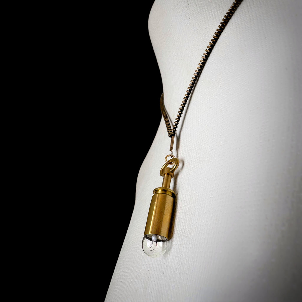 Bronze and Glass Pendant Necklace - Reclaimed Mechanical Key & Cartridge Object - Bitácora Collection - Capsule
