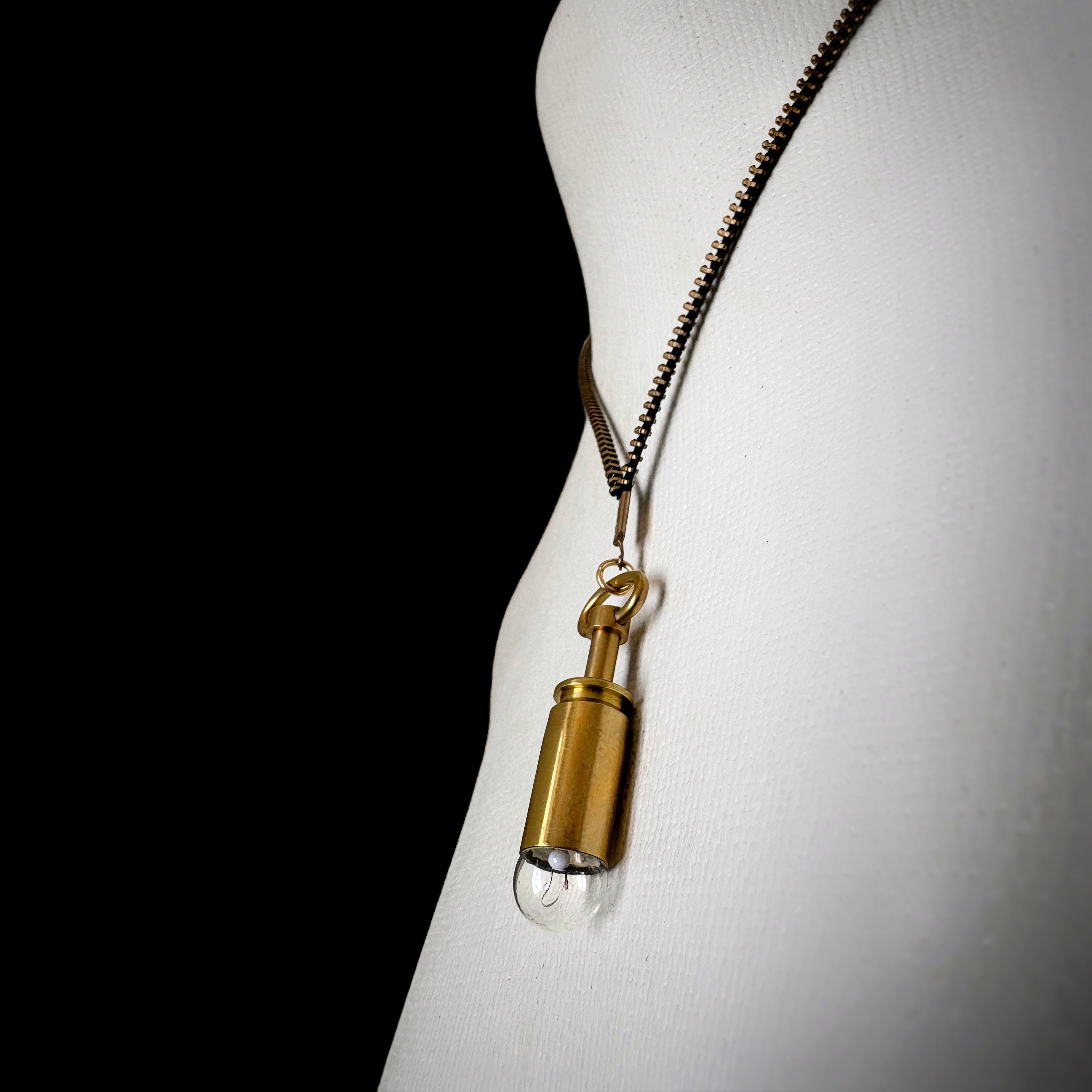 Bronze and Glass Pendant Necklace - Reclaimed Mechanical Key & Cartridge Object - Bitácora Collection - Capsule
