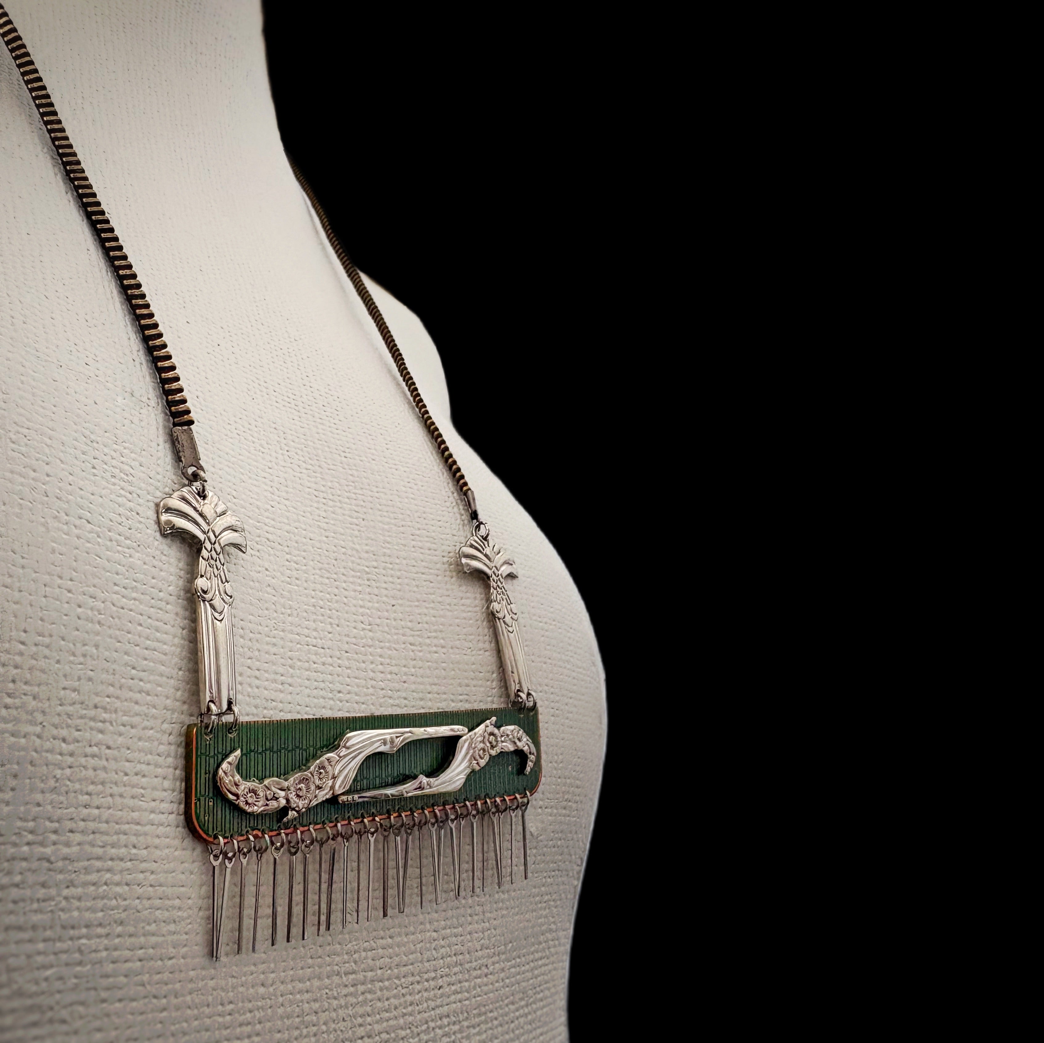 Sculptural Necklace - Circuit Board, Vintage Cutlery & Watch Hands Composition - Bitácora Collection - Relic