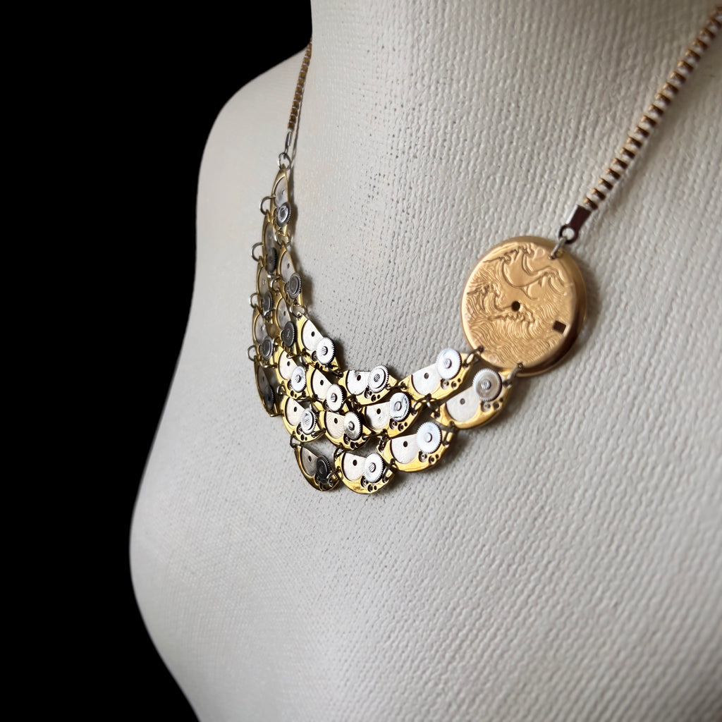 Articulate Bronze Necklace - Sculptural Layered Structure - Bitácora Collection - Waterfall