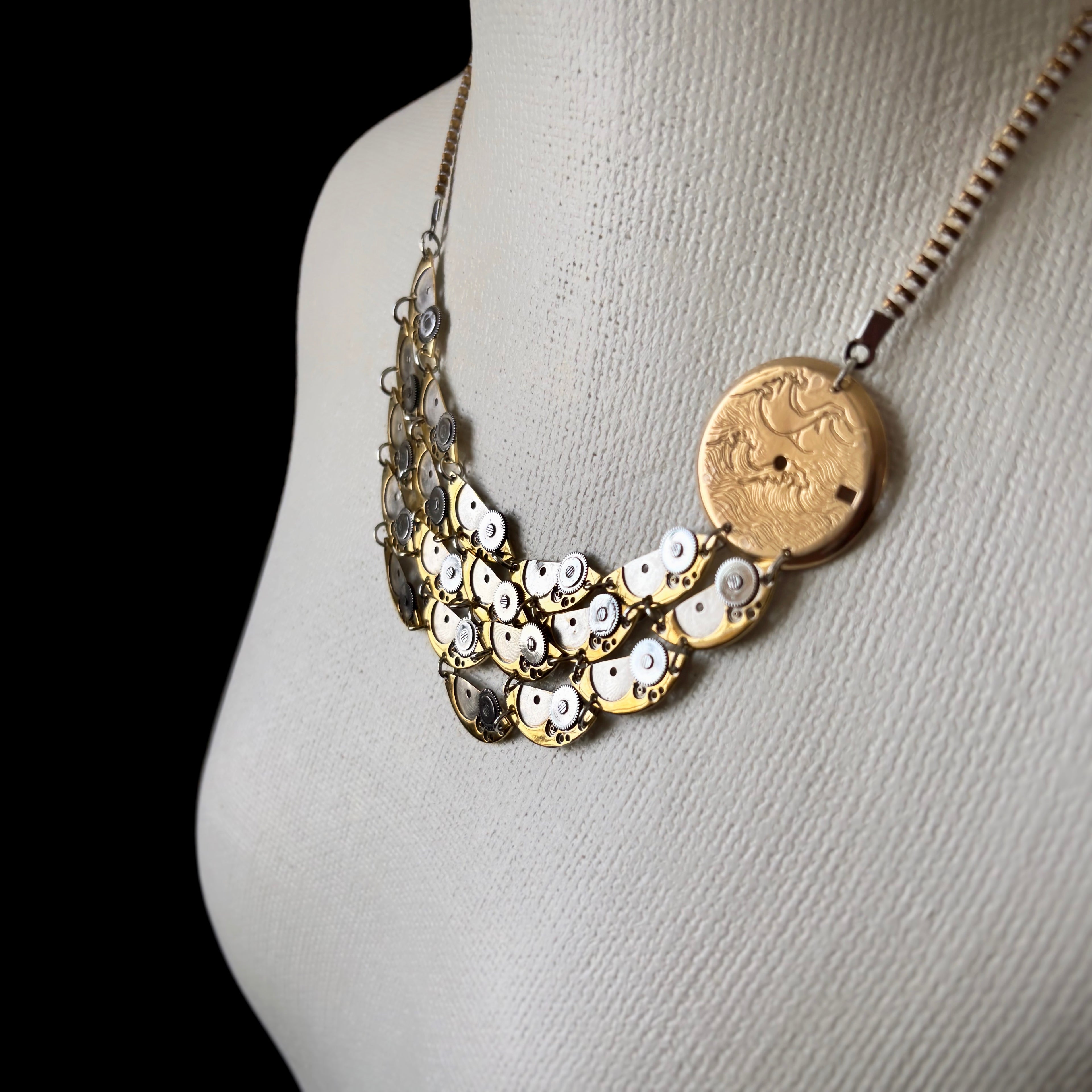 Articulate Bronze Necklace - Sculptural Layered Structure - Bitácora Collection - Waterfall