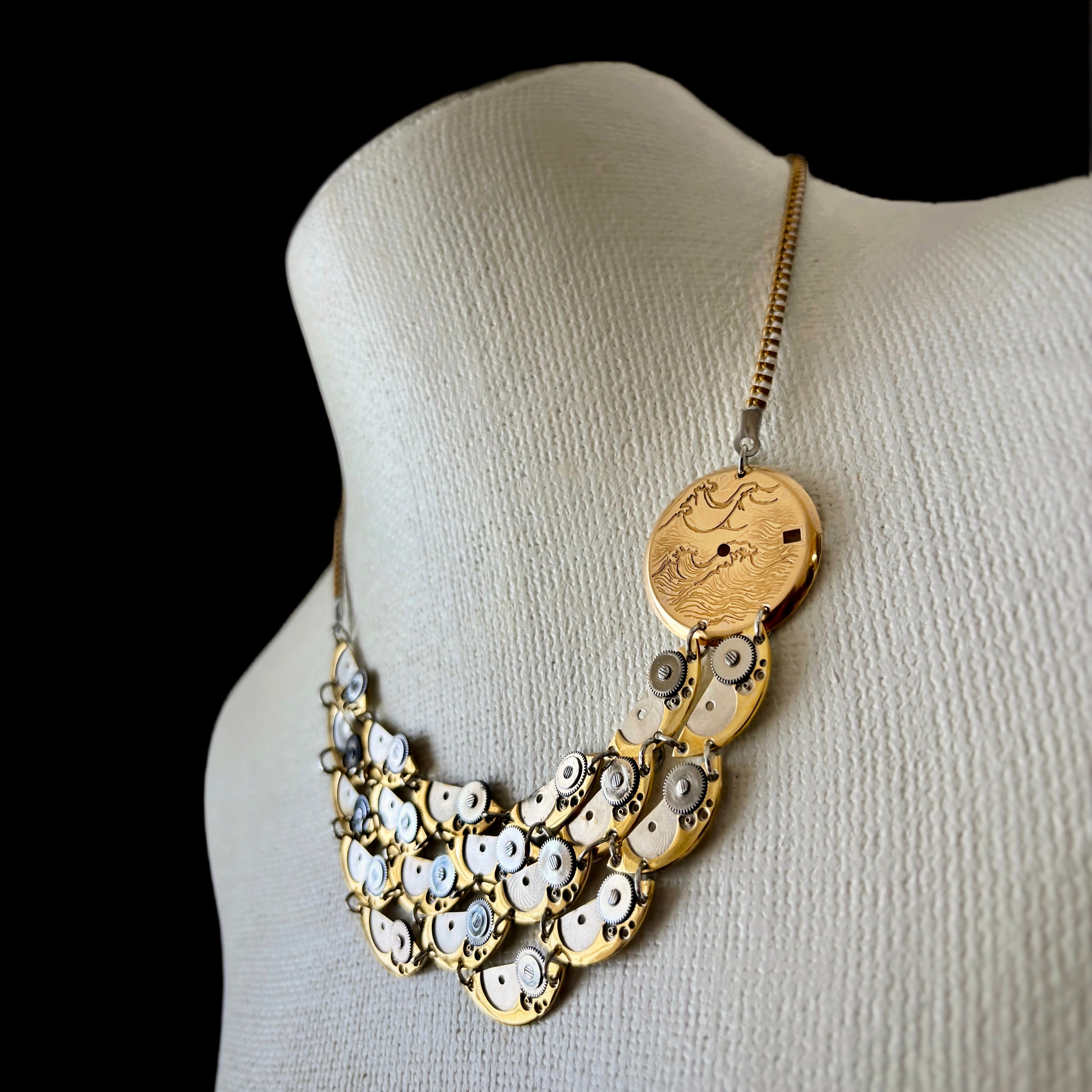 Articulate Bronze Necklace - Sculptural Layered Structure - Bitácora Collection - Waterfall
