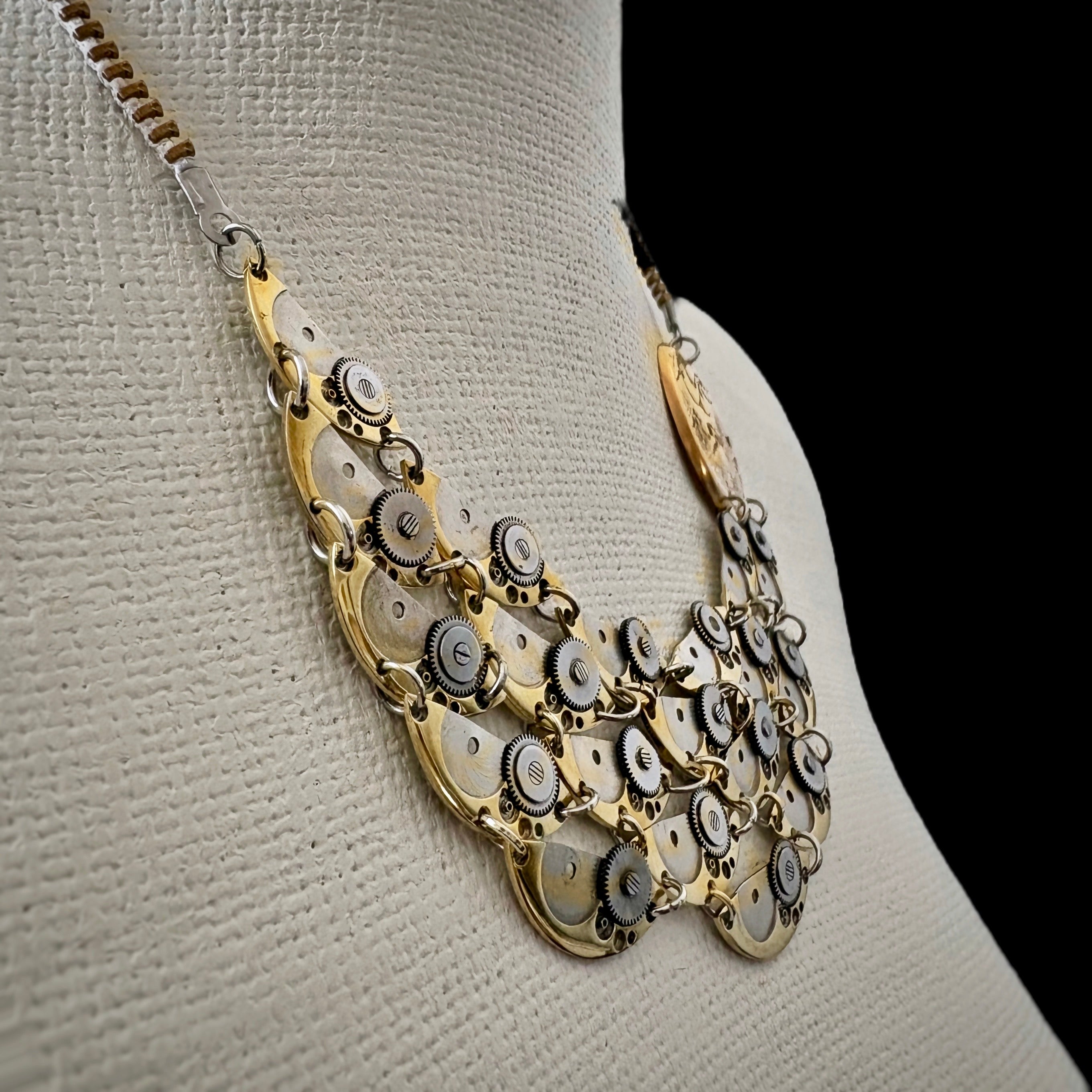Articulate Bronze Necklace - Sculptural Layered Structure - Bitácora Collection - Waterfall