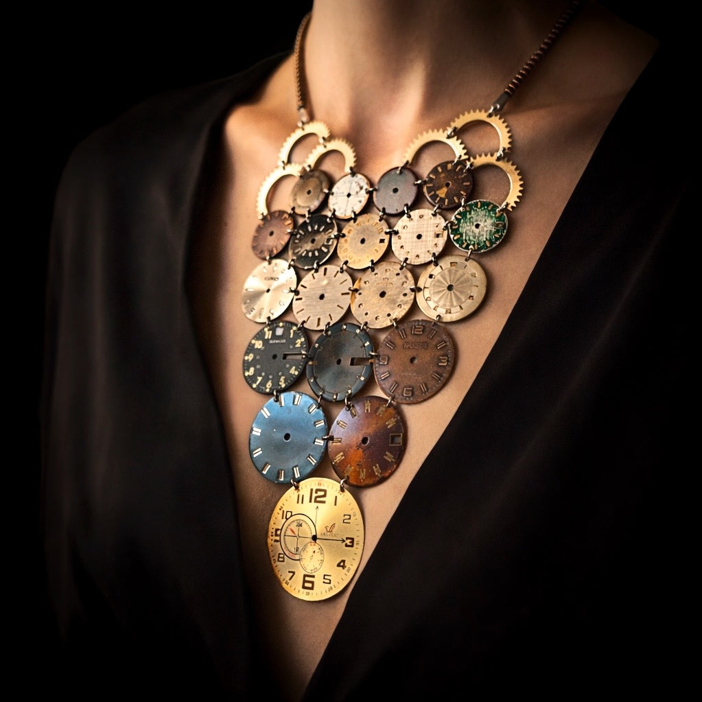 Archive Bronze Necklace - Reclaimed Watch Dial Pectoral - Contemporary Art Jewelry - Bitácora Collection - Mosaic