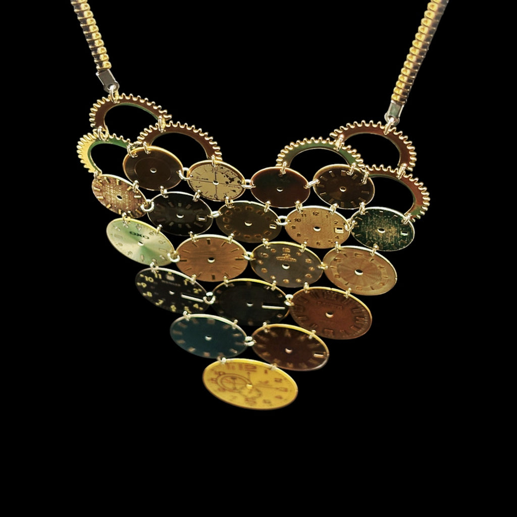 Archive Bronze Necklace - Reclaimed Watch Dial Pectoral - Contemporary Art Jewelry - Bitácora Collection - Mosaic