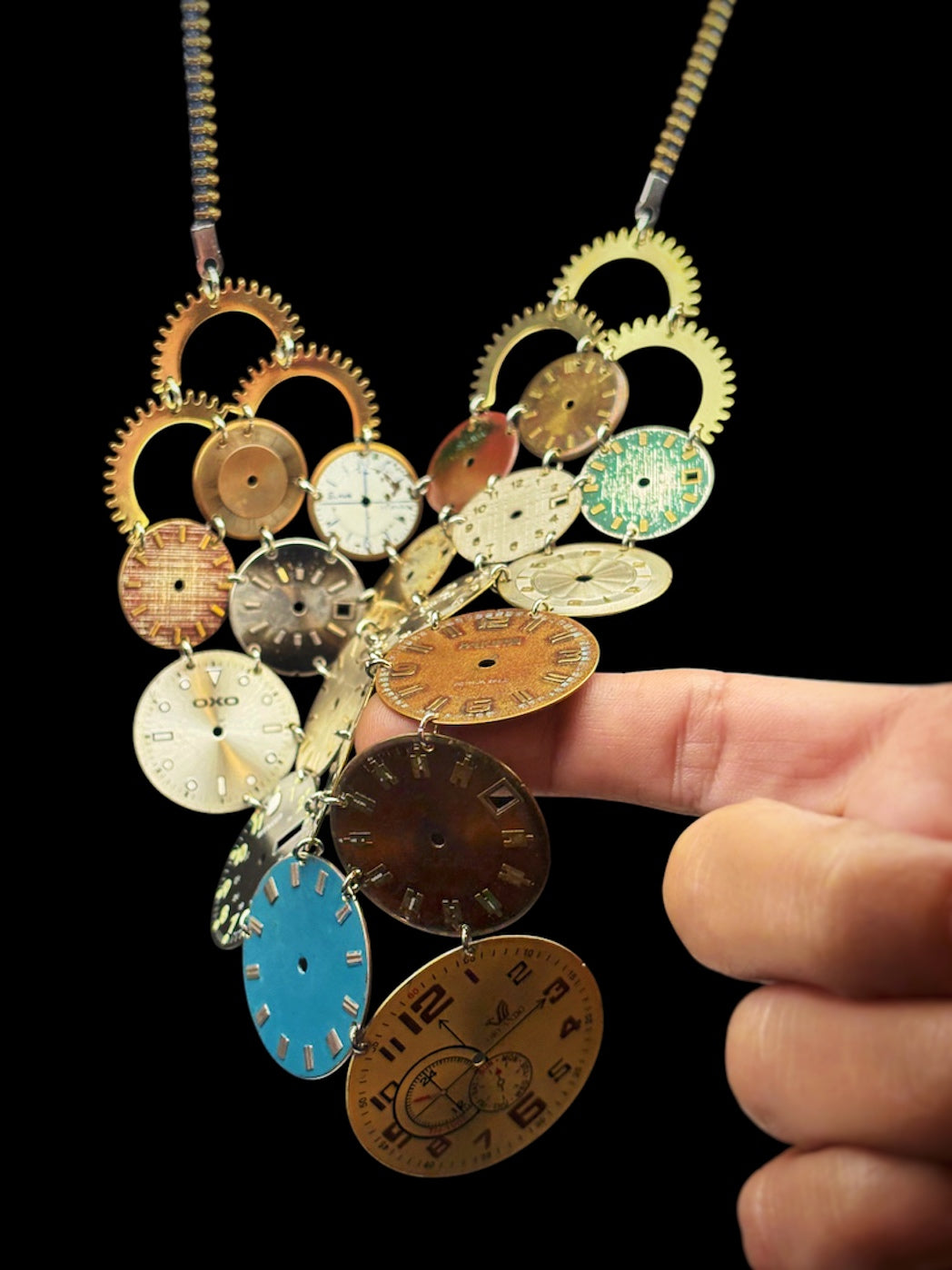 Archive Bronze Necklace - Reclaimed Watch Dial Pectoral - Contemporary Art Jewelry - Bitácora Collection - Mosaic