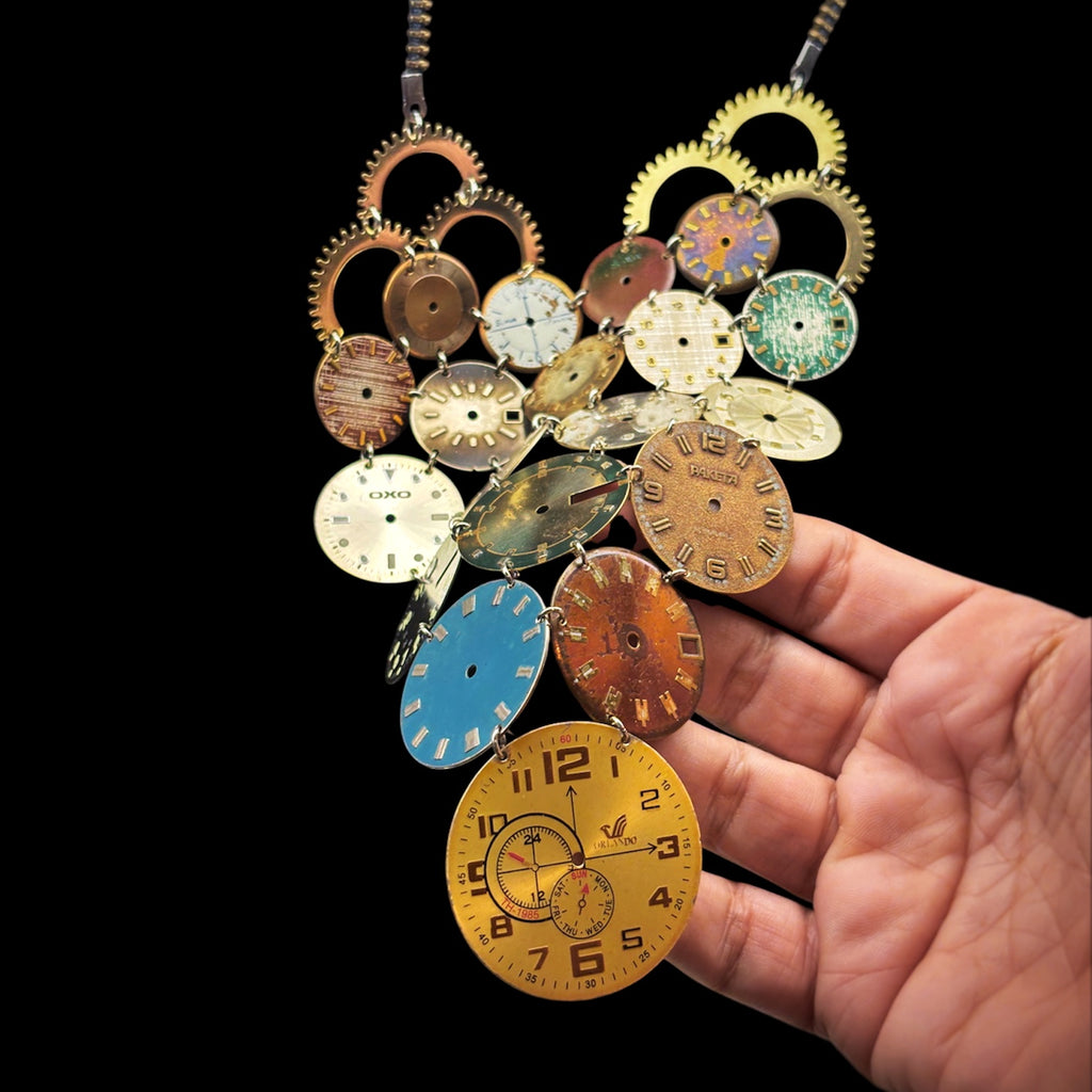 Archive Bronze Necklace - Reclaimed Watch Dial Pectoral - Contemporary Art Jewelry - Bitácora Collection - Mosaic