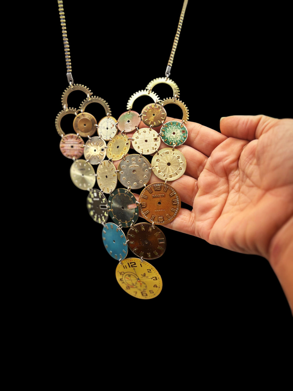 Archive Bronze Necklace - Reclaimed Watch Dial Pectoral - Contemporary Art Jewelry - Bitácora Collection - Mosaic