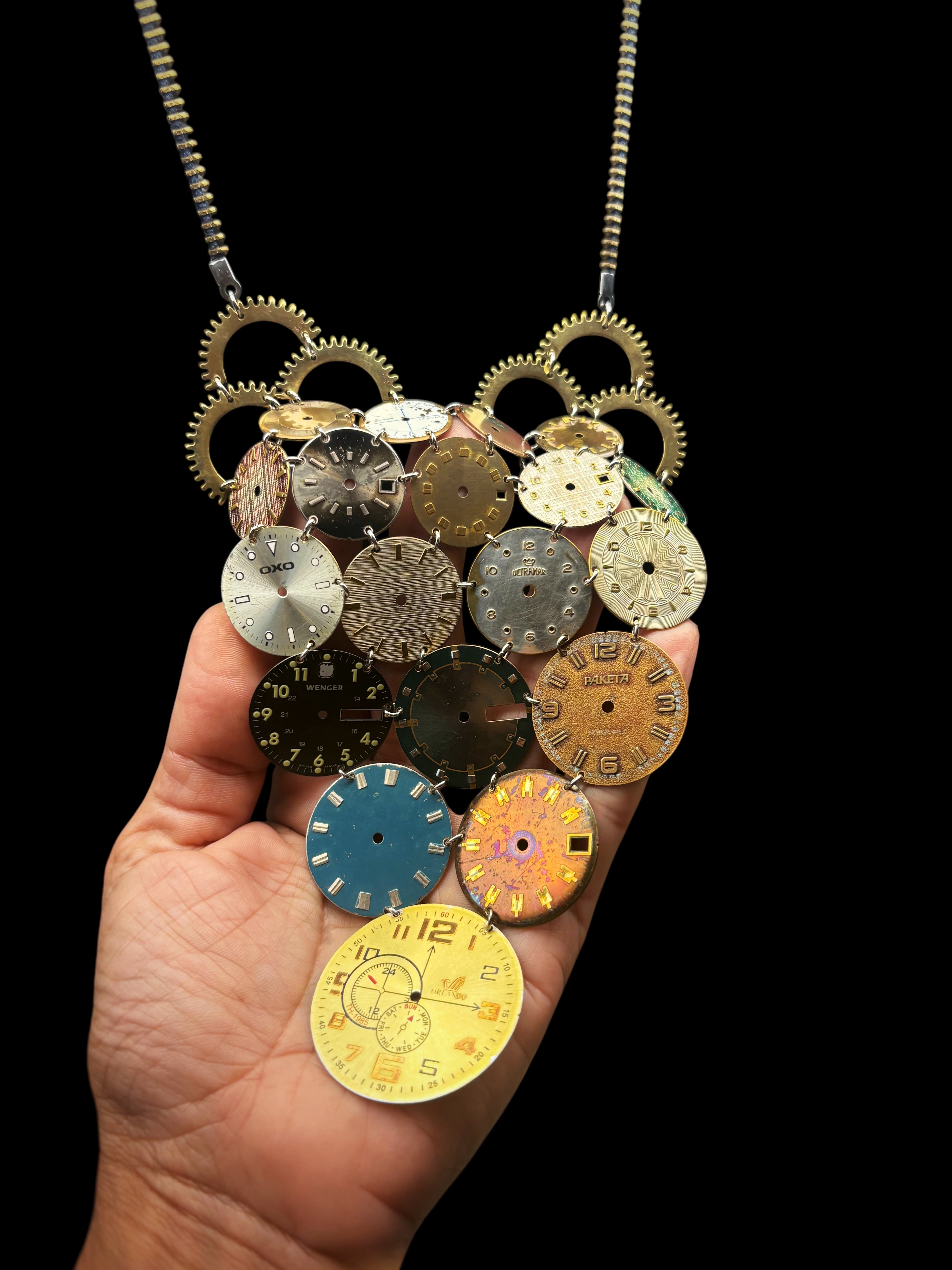 Archive Bronze Necklace - Reclaimed Watch Dial Pectoral - Contemporary Art Jewelry - Bitácora Collection - Mosaic