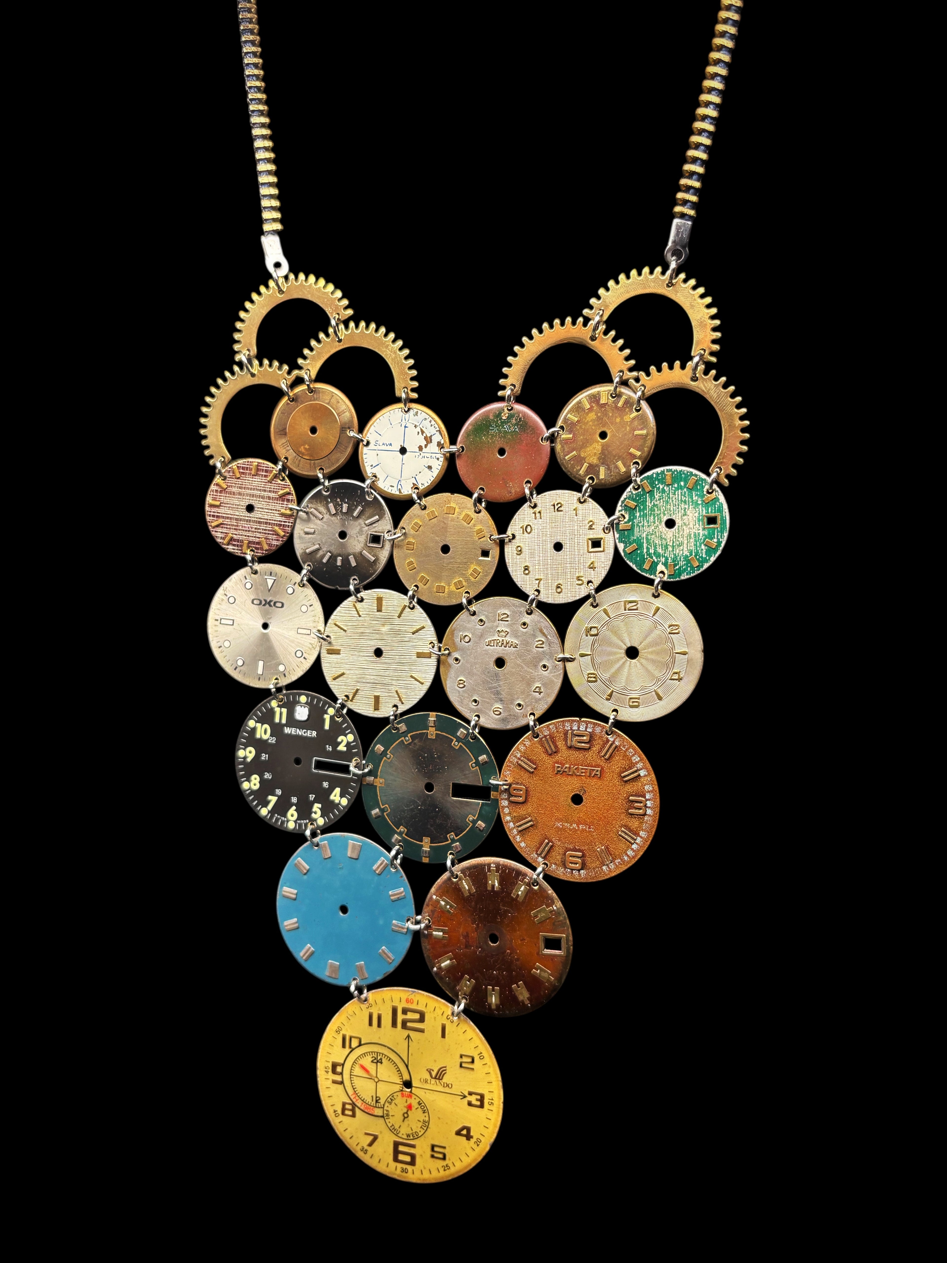 Archive Bronze Necklace - Reclaimed Watch Dial Pectoral - Contemporary Art Jewelry - Bitácora Collection - Mosaic