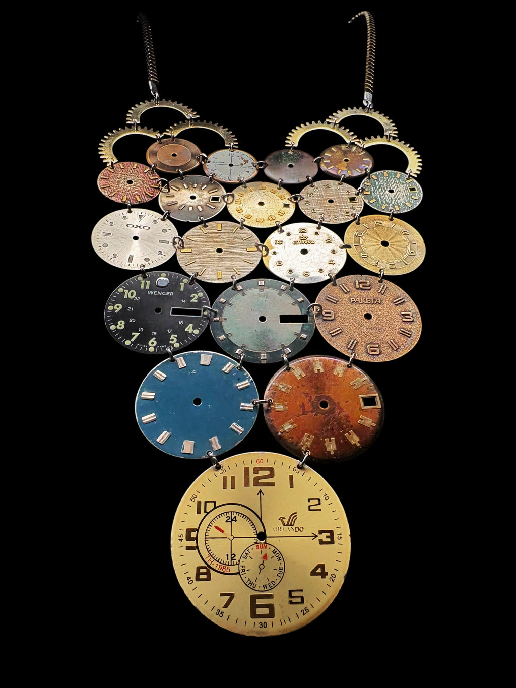 Archive Bronze Necklace - Reclaimed Watch Dial Pectoral - Contemporary Art Jewelry - Bitácora Collection - Mosaic