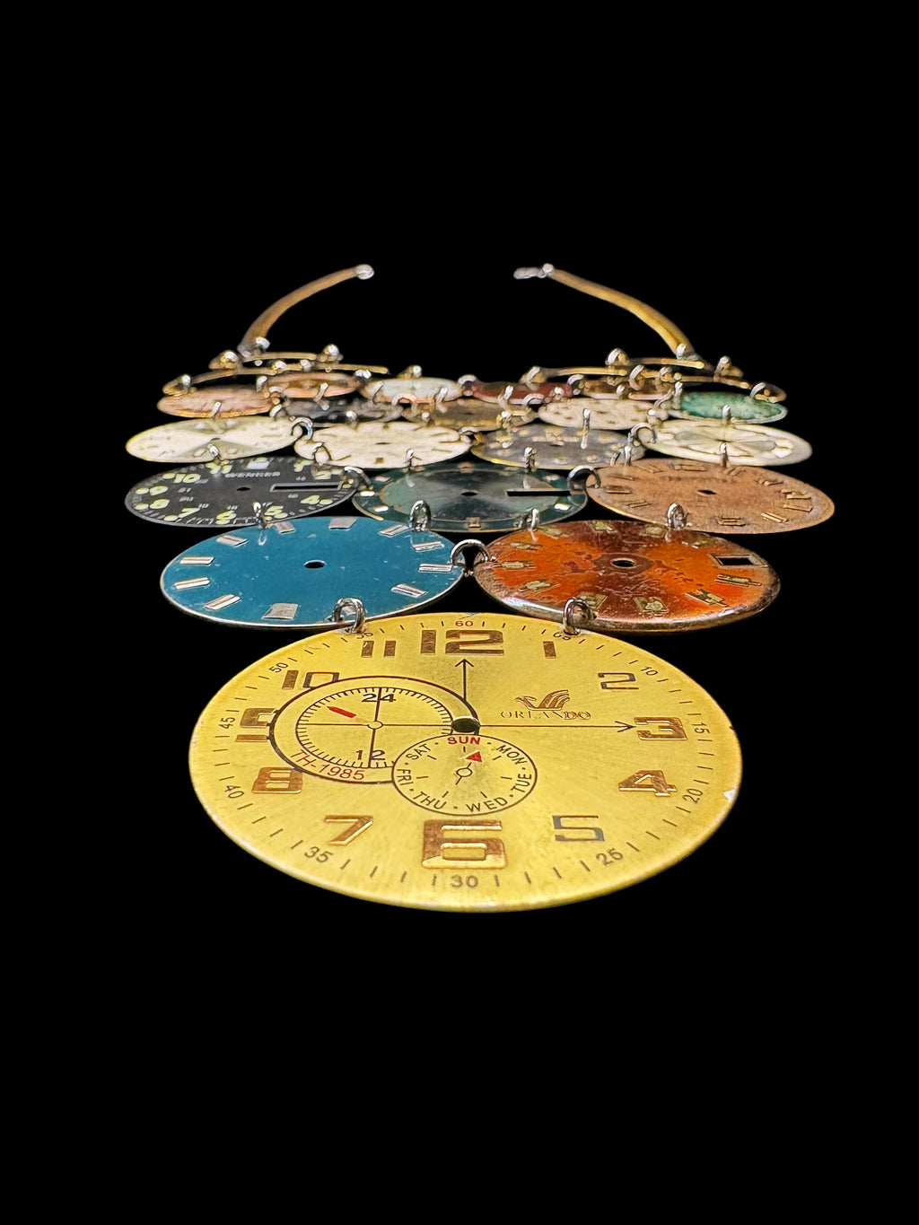 Archive Bronze Necklace - Reclaimed Watch Dial Pectoral - Contemporary Art Jewelry - Bitácora Collection - Mosaic