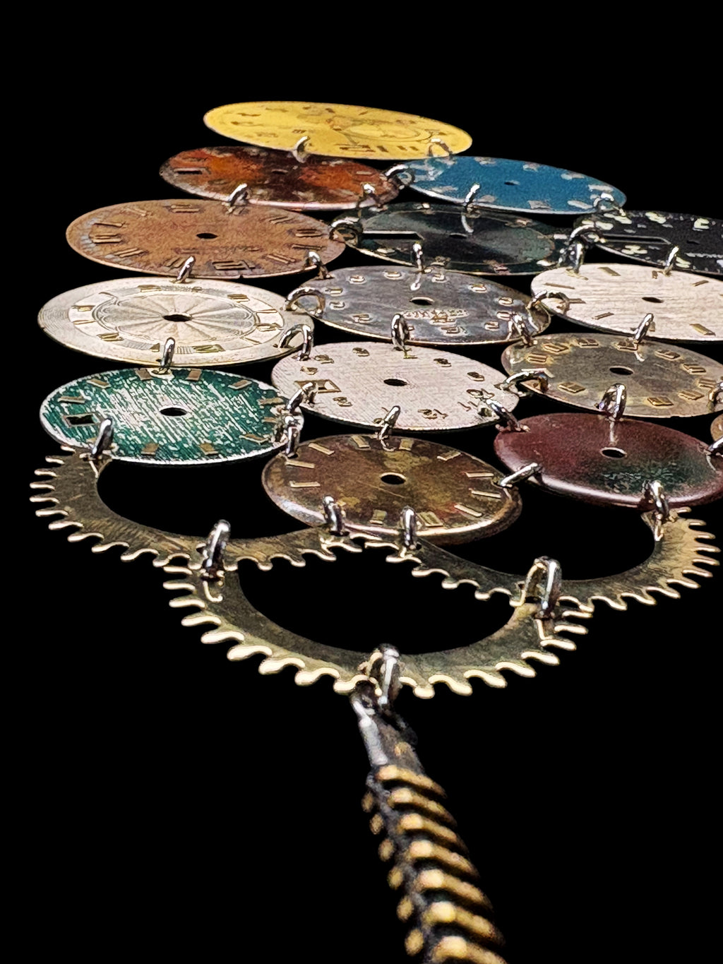 Archive Bronze Necklace - Reclaimed Watch Dial Pectoral - Contemporary Art Jewelry - Bitácora Collection - Mosaic