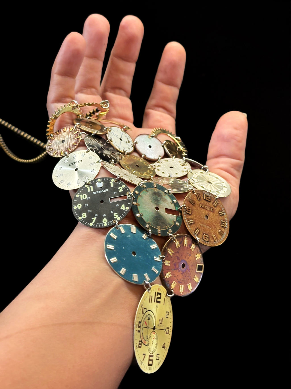 Archive Bronze Necklace - Reclaimed Watch Dial Pectoral - Contemporary Art Jewelry - Bitácora Collection - Mosaic
