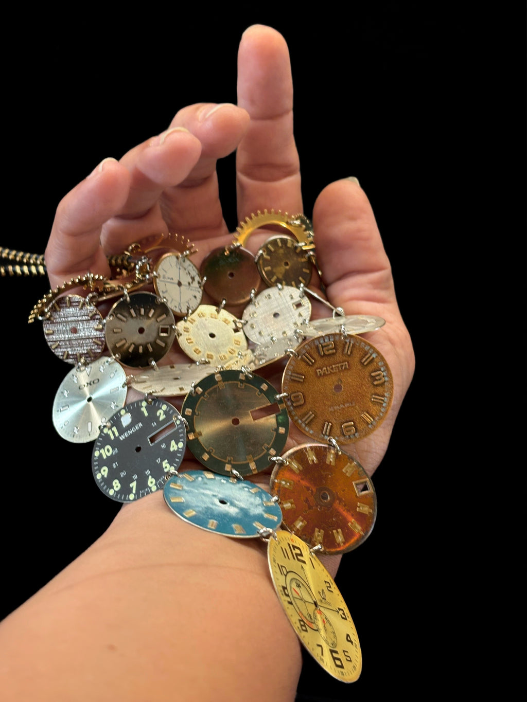 Archive Bronze Necklace - Reclaimed Watch Dial Pectoral - Contemporary Art Jewelry - Bitácora Collection - Mosaic